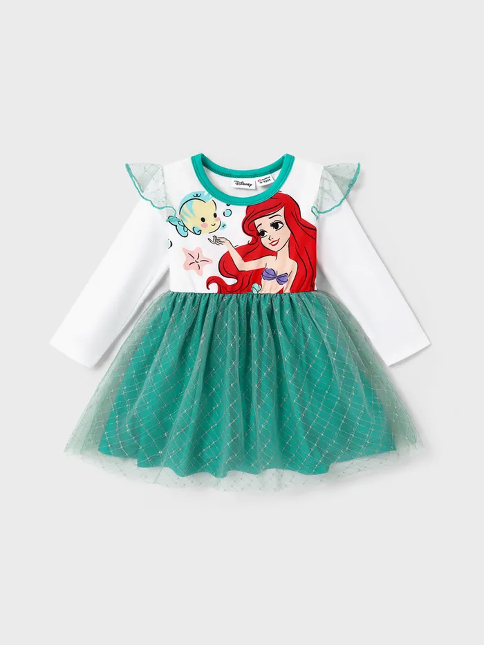 迪士尼嬰兒/幼兒女孩角色印花長袖網眼覆蓋連衣裙