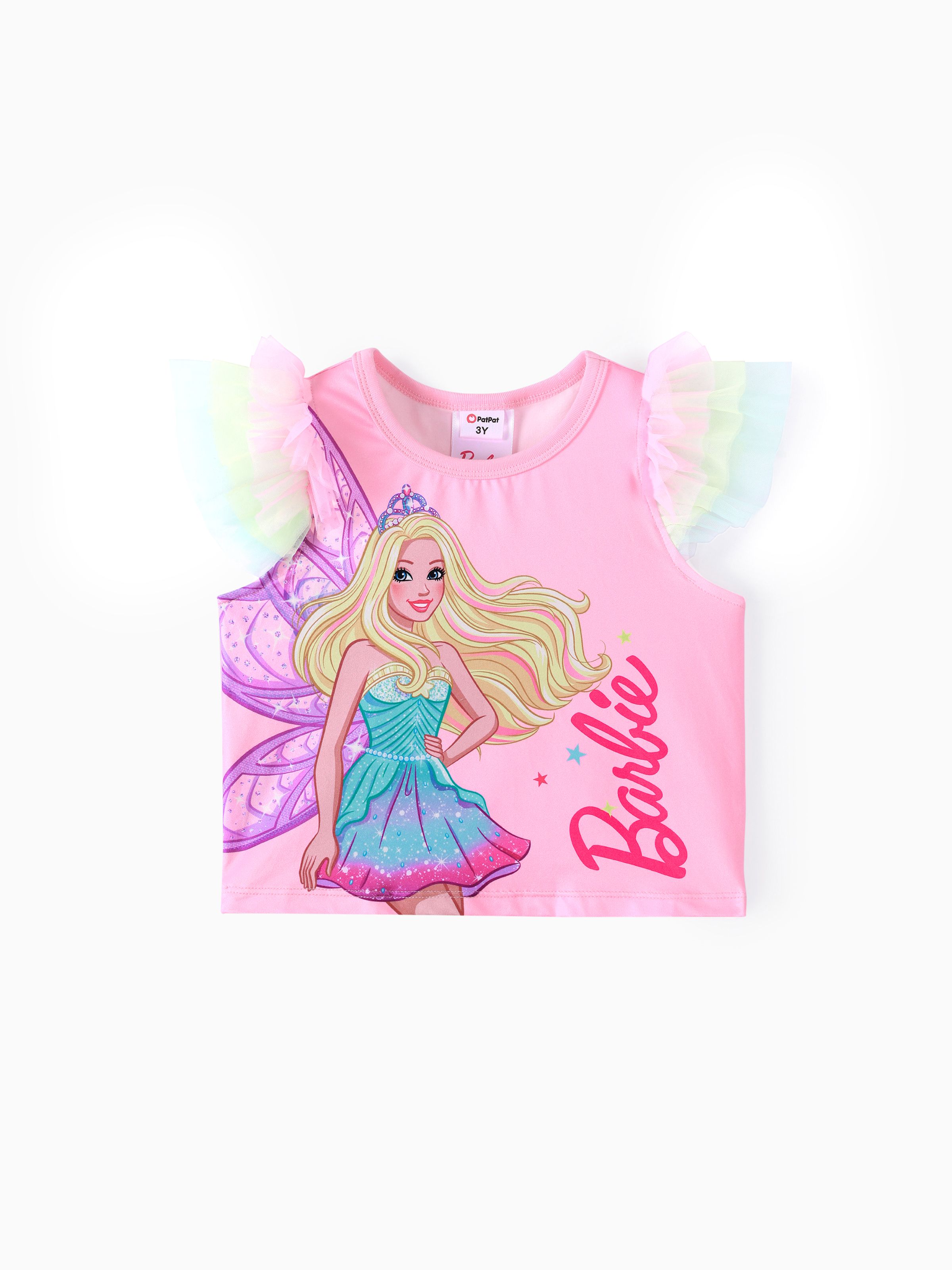 Barbie Toddler Girl 蝴蝶印花 Stiched 網眼飛袖 T 恤