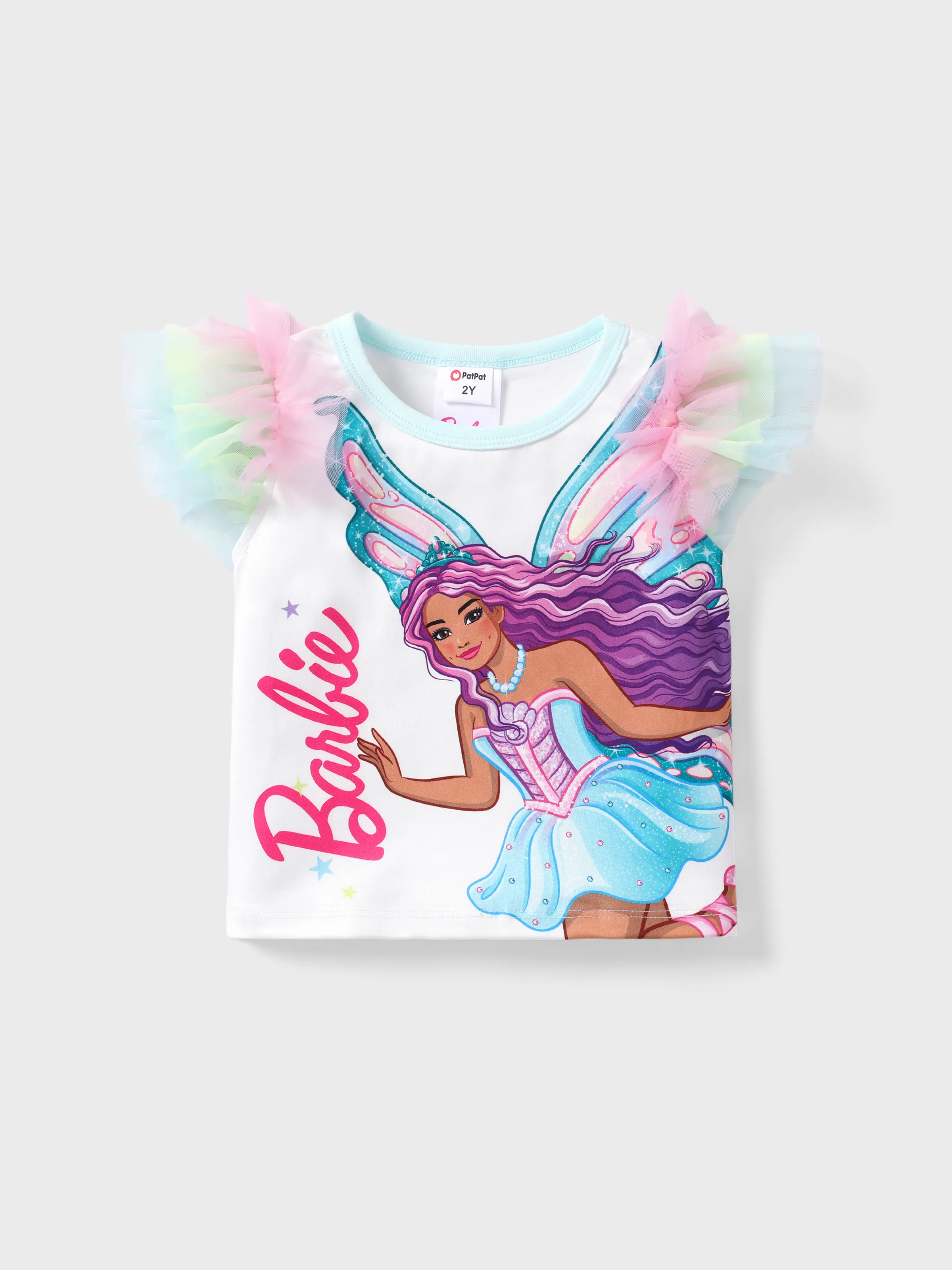 

Barbie Toddler Girl Butterfly print Stiched Mesh Fly Sleeve Tee