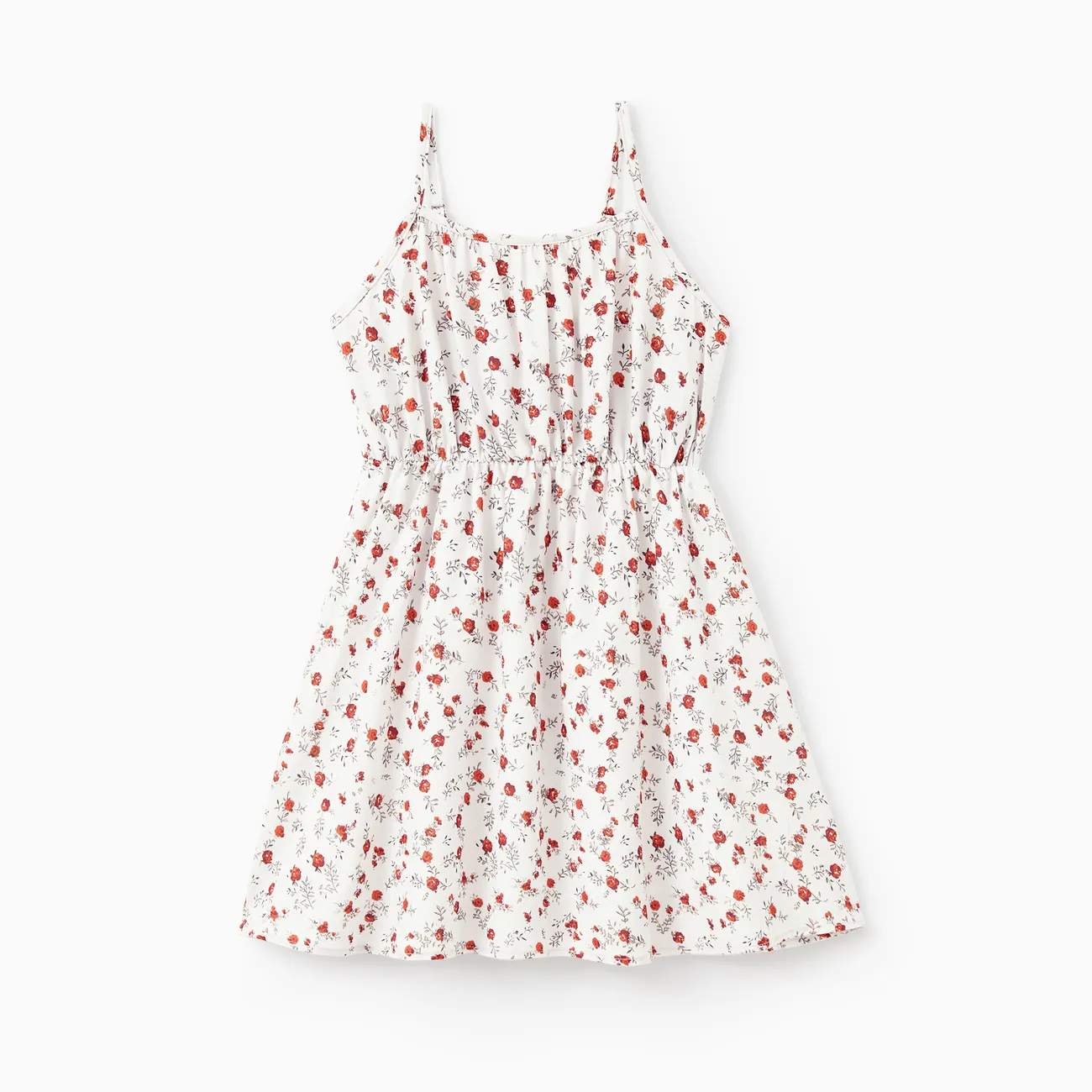 Mommy and Me Smocked Waist Tie Neck Floral Strap A-Line Dress