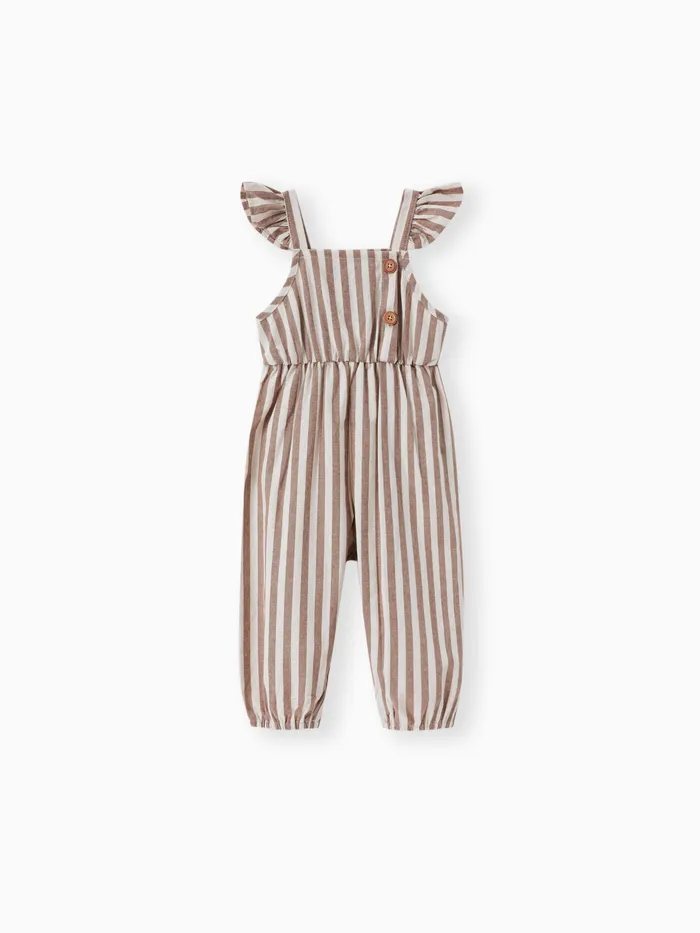 Baby Girl 100% Cotton Solid/Striped/Floral-print Sleeveless Ruffle Jumpsuit