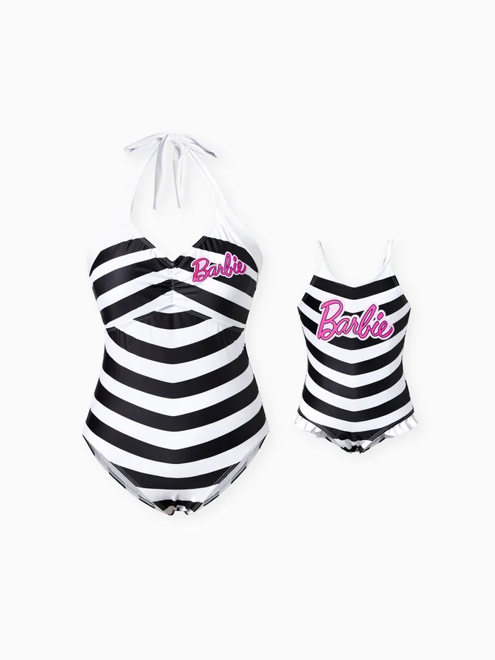 Barbie Mommy and Me 1pc Vintage Stripe pattern Doll Cosplay Style Print Swimsuit
