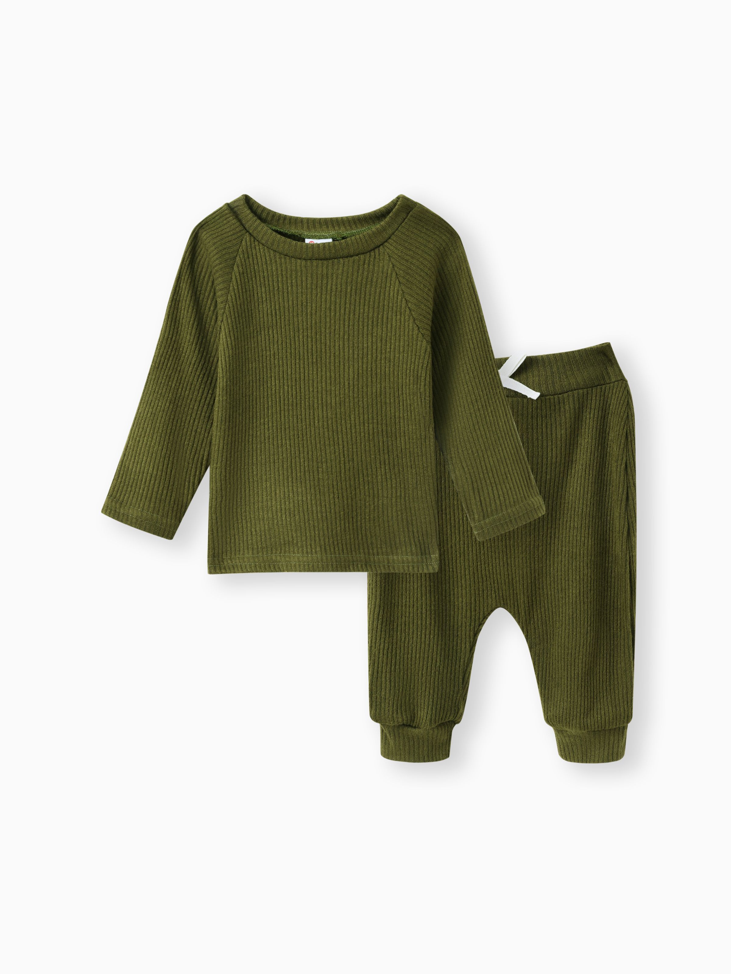 

Baby Boy/Girl 3pcs Solid Ribbed Long-sleeve Pullover and Trouser Set