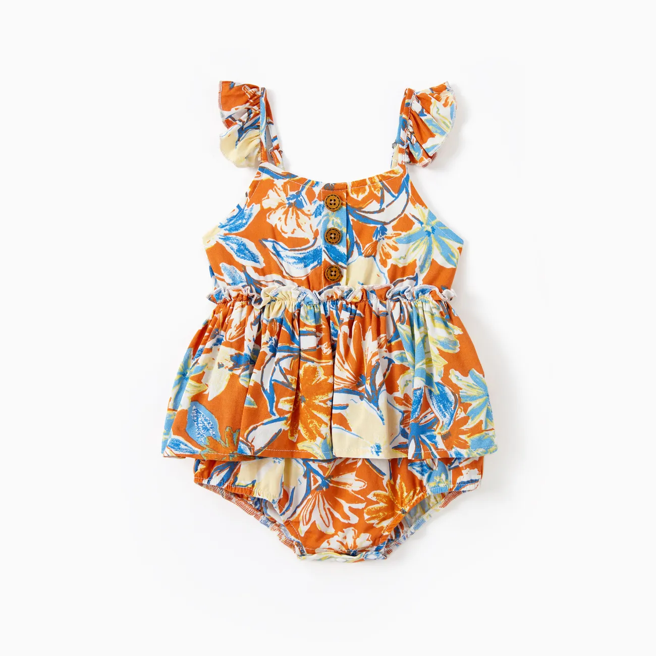 Mommy and Me Floral Smocked Top Button Up A-Line Strap Midi Dresses