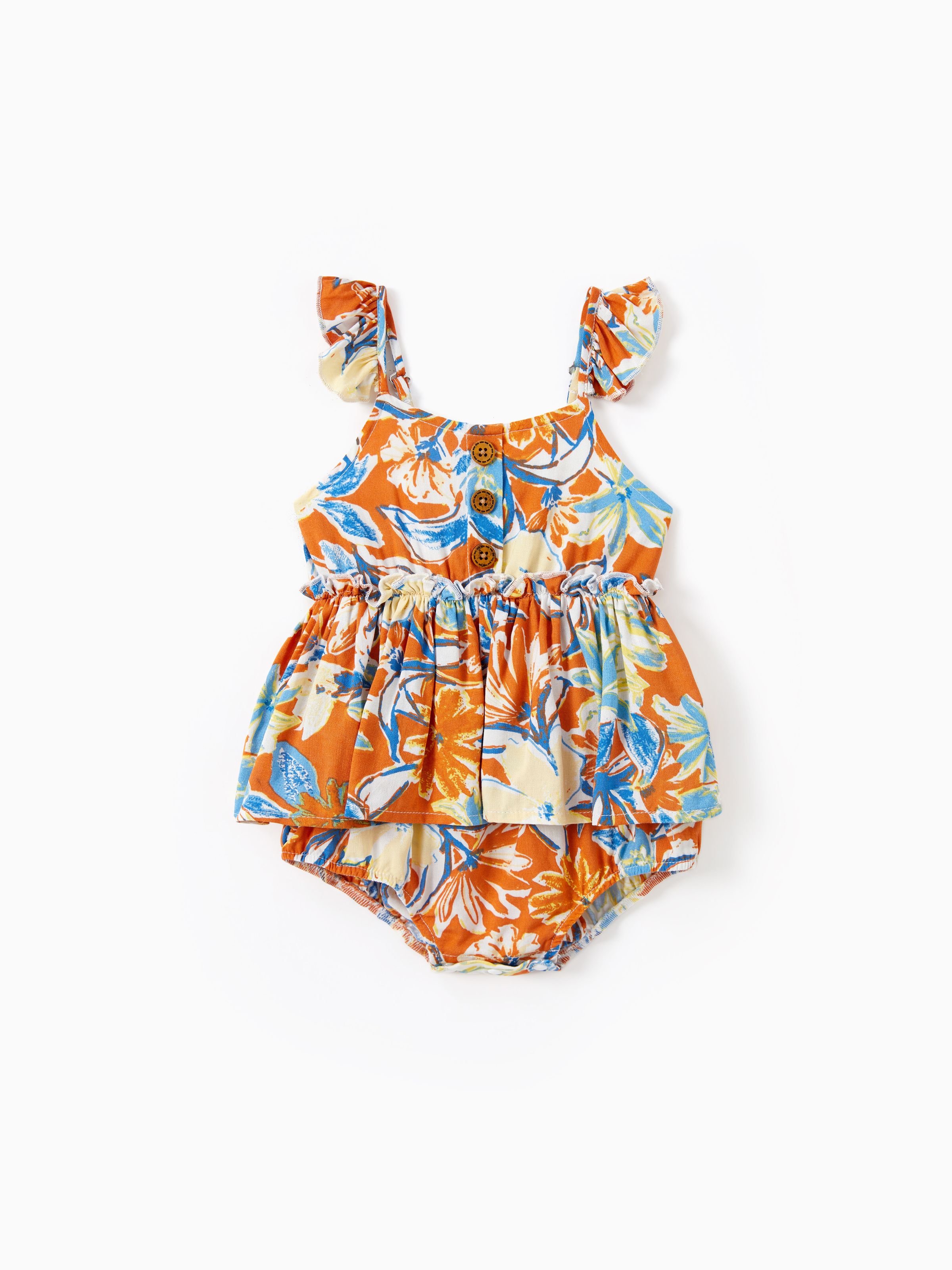 

Mommy and Me Floral Smocked Top Button Up A-Line Strap Midi Dresses