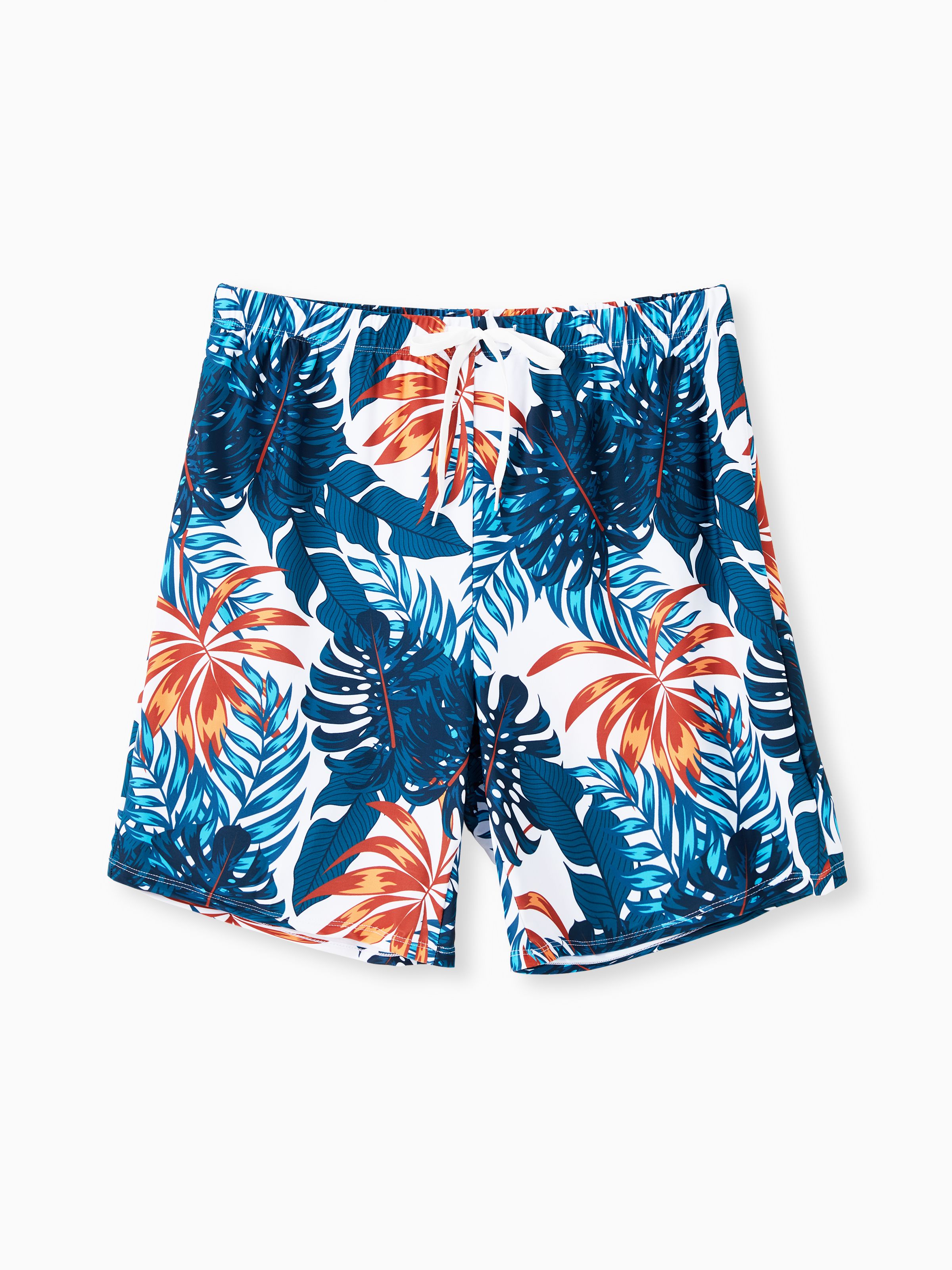 

Family Matching Swimsuits Tropical Leaf Pattern Drawstring Swim Trunks or Cross Strap Flowy Tankini