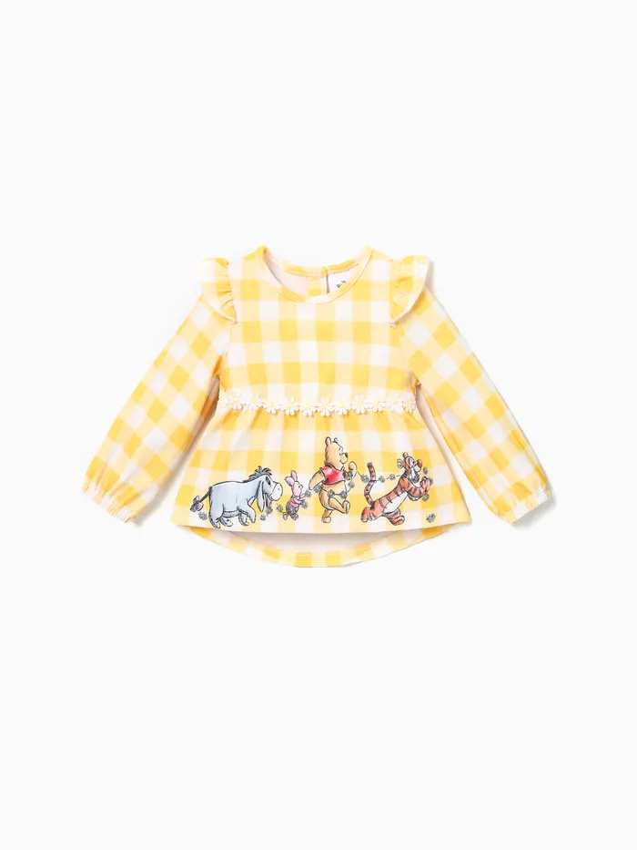 Disney Winnie the Pooh personagem padrão top xadrez emparelhado ou com jeans stretch de malha