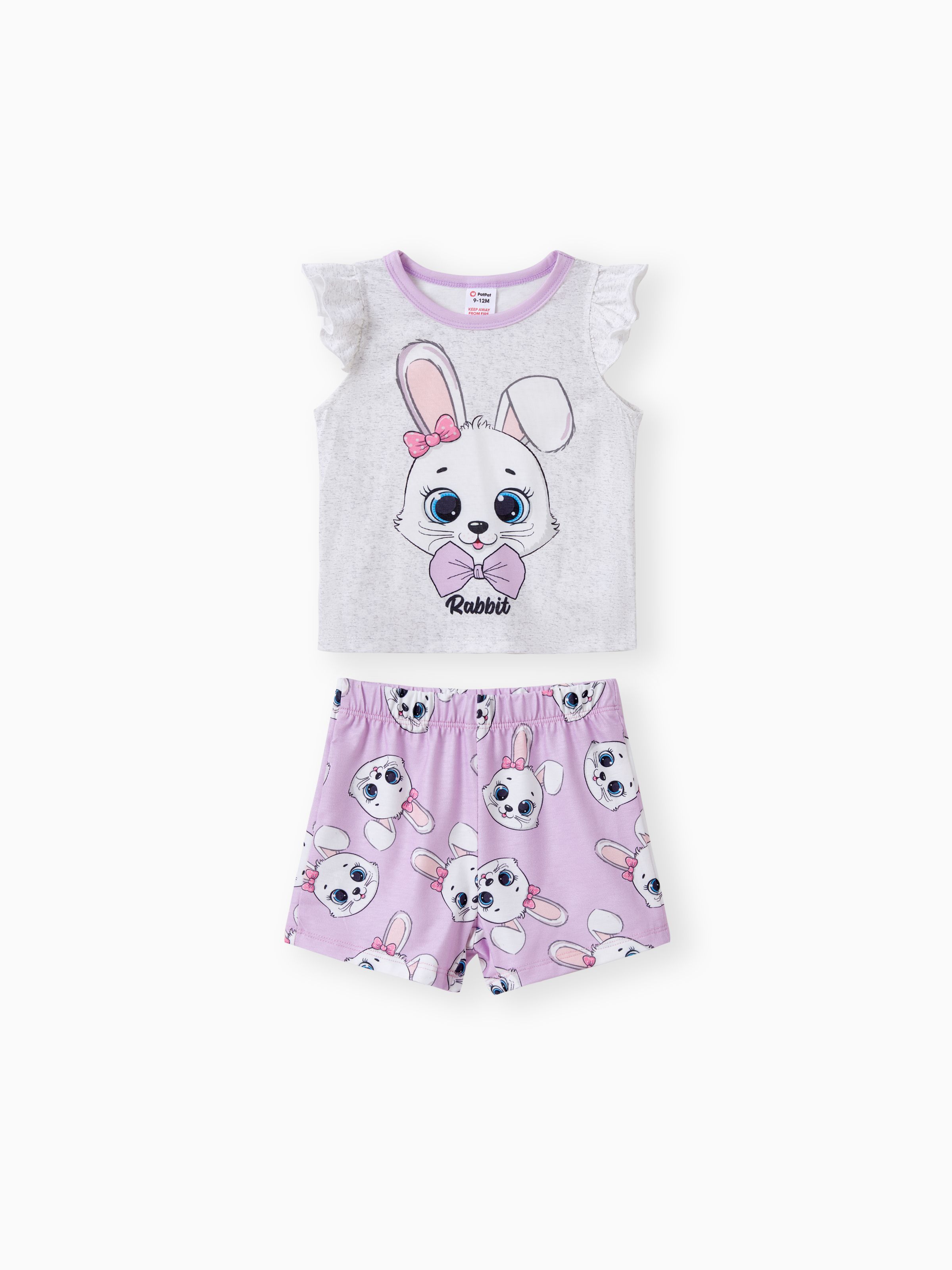 

Baby/Toddler Girl 2pcs Rabbit Print Tee and Shorts Pajama Set