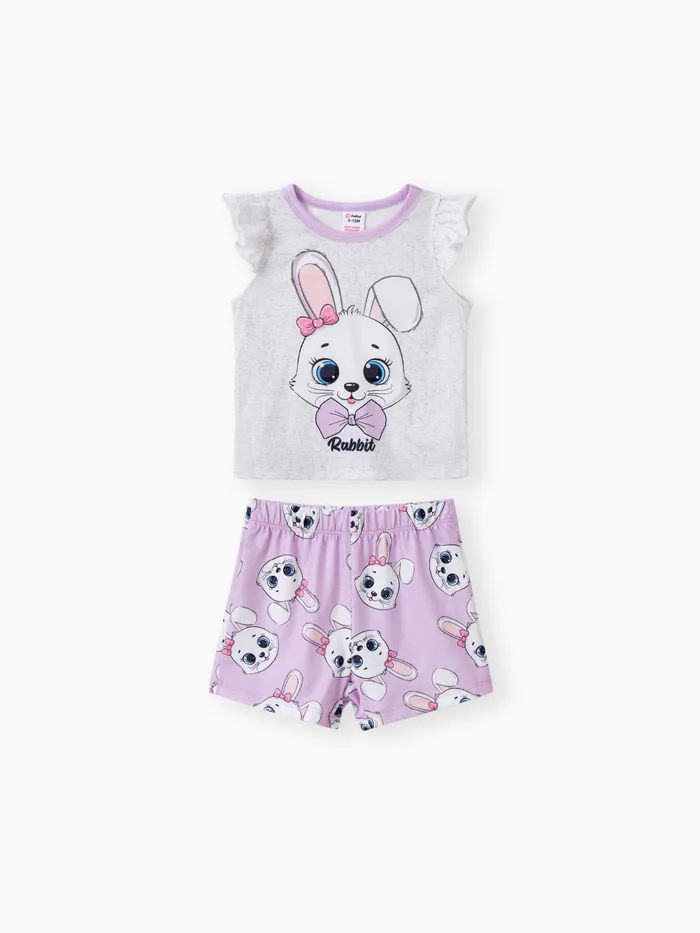 嬰兒/幼兒女孩 2 件兔子印花 T 恤和短褲睡衣套裝