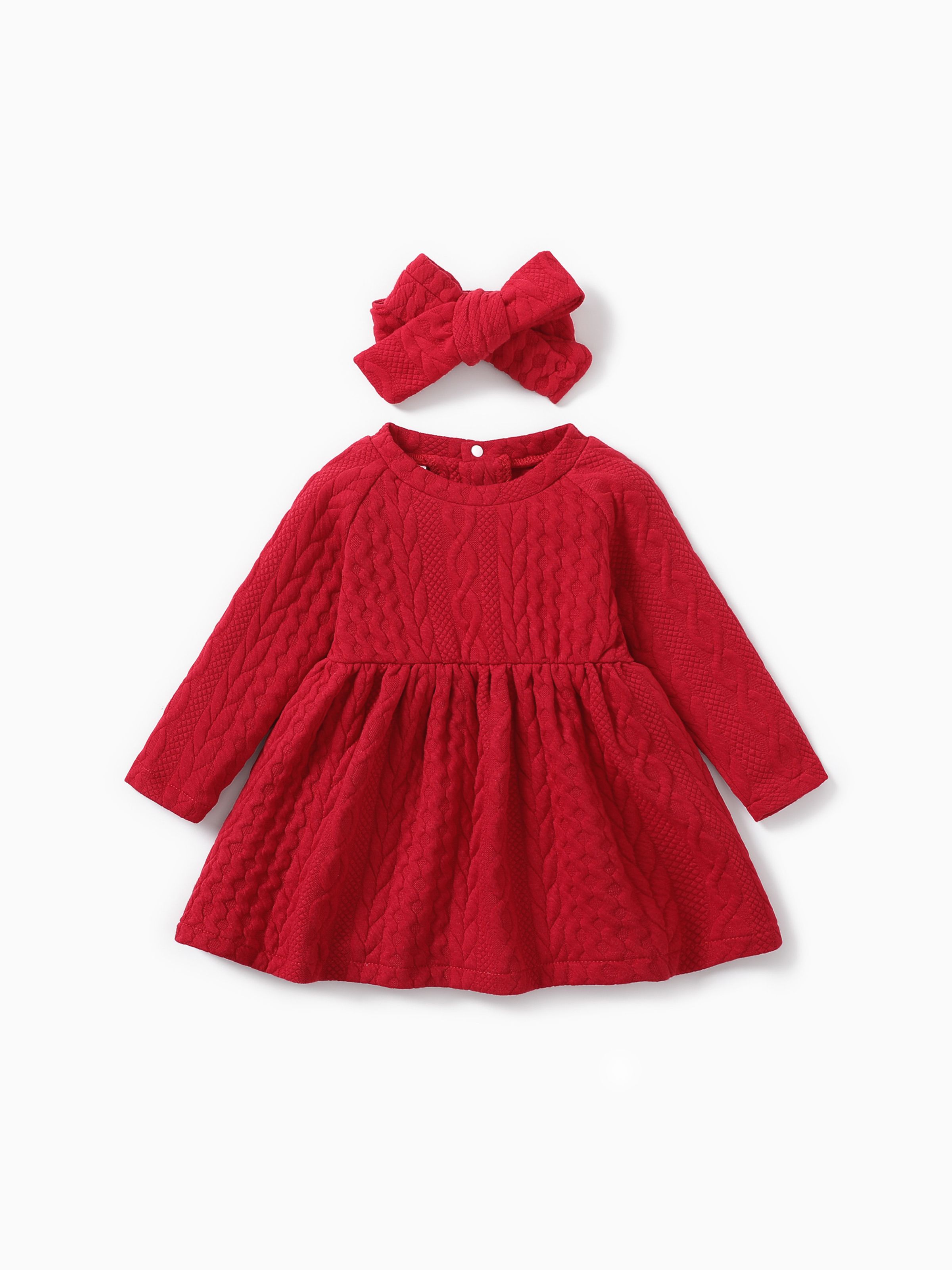 

2pcs Solid Jacquard Long-sleeve Baby Set