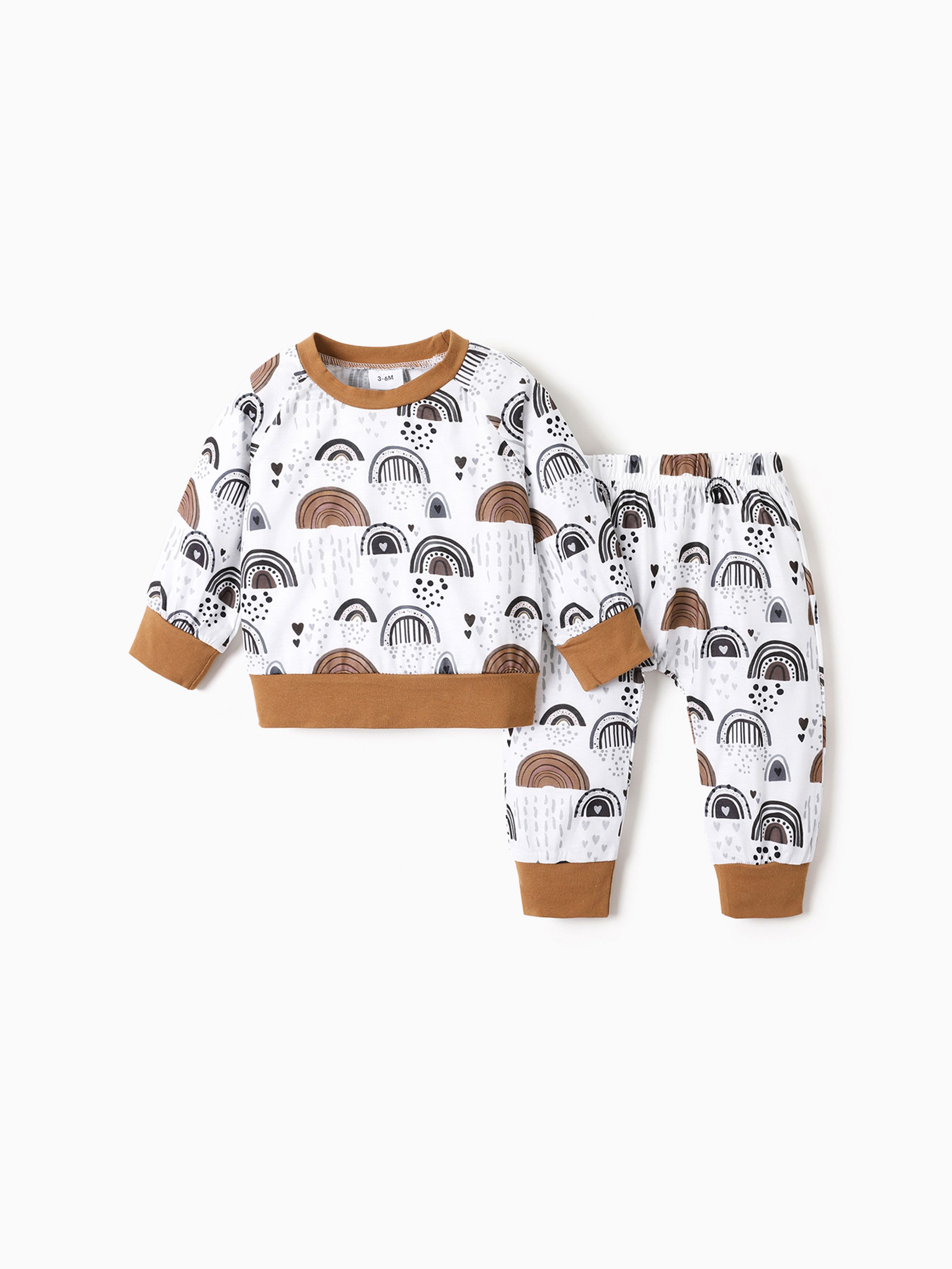 

Baby 2pcs All Over Print Khaki Long-sleeve Pullover Set