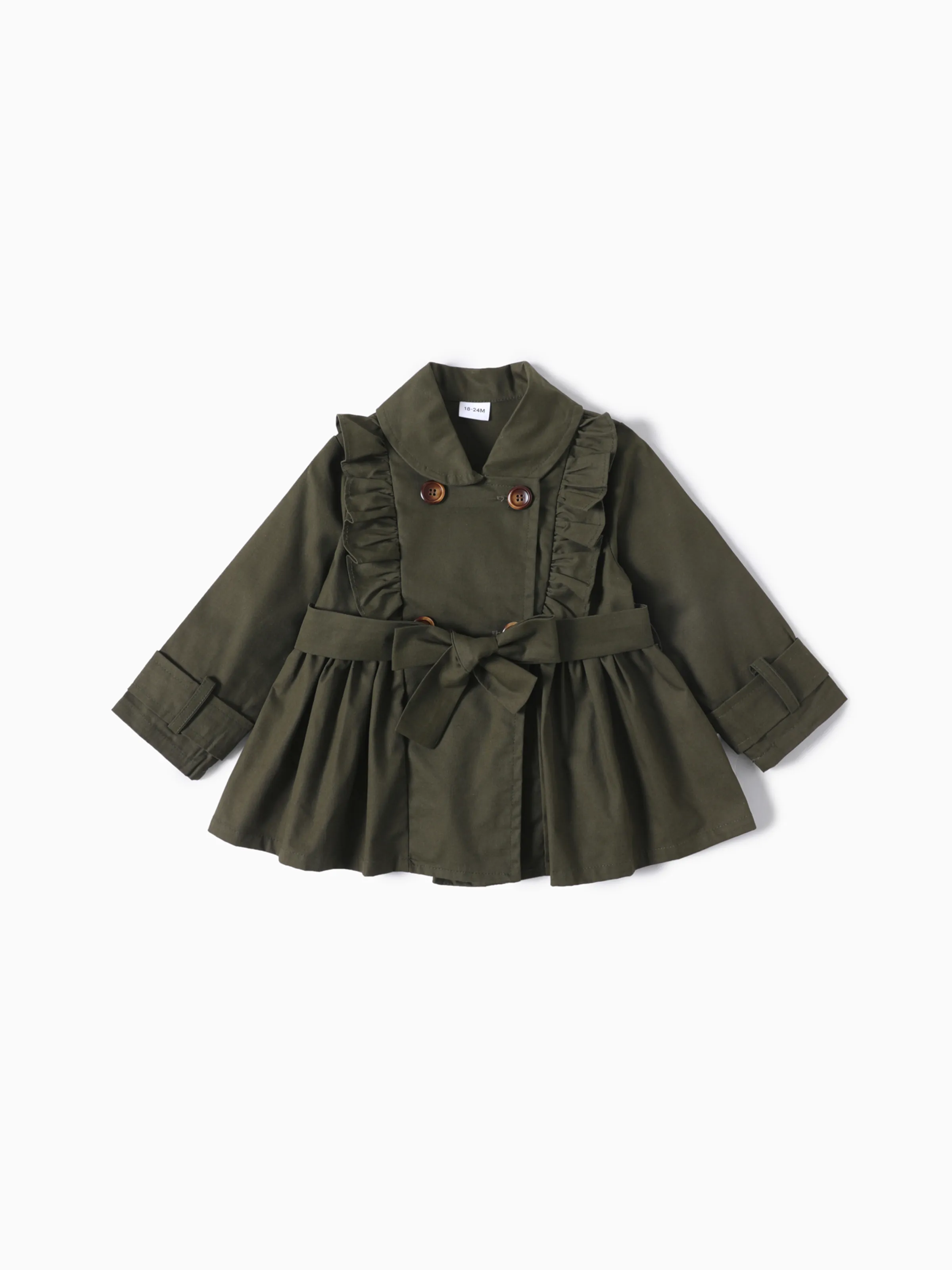 

Toddler Girl Doll Collar Ruffled Double Breasted Belted Trench Coat