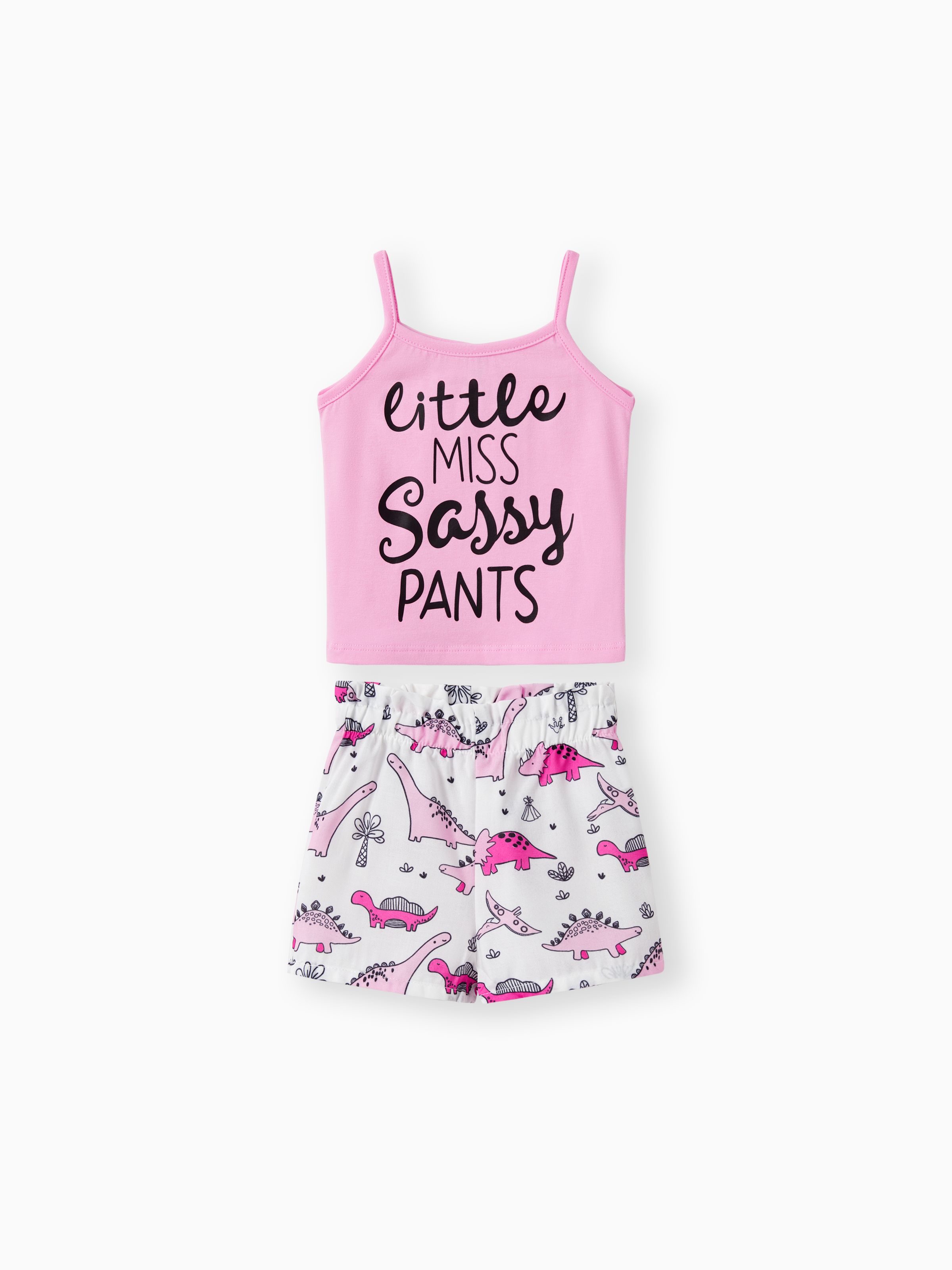 

2pcs Baby Girl Letter Print Camisole and Dinosaur Print Shorts Set