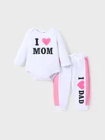 2pcs Baby Mädchen Liebe Herz Und Buchstaben Print Langarm Strampler Mit Hosen Set