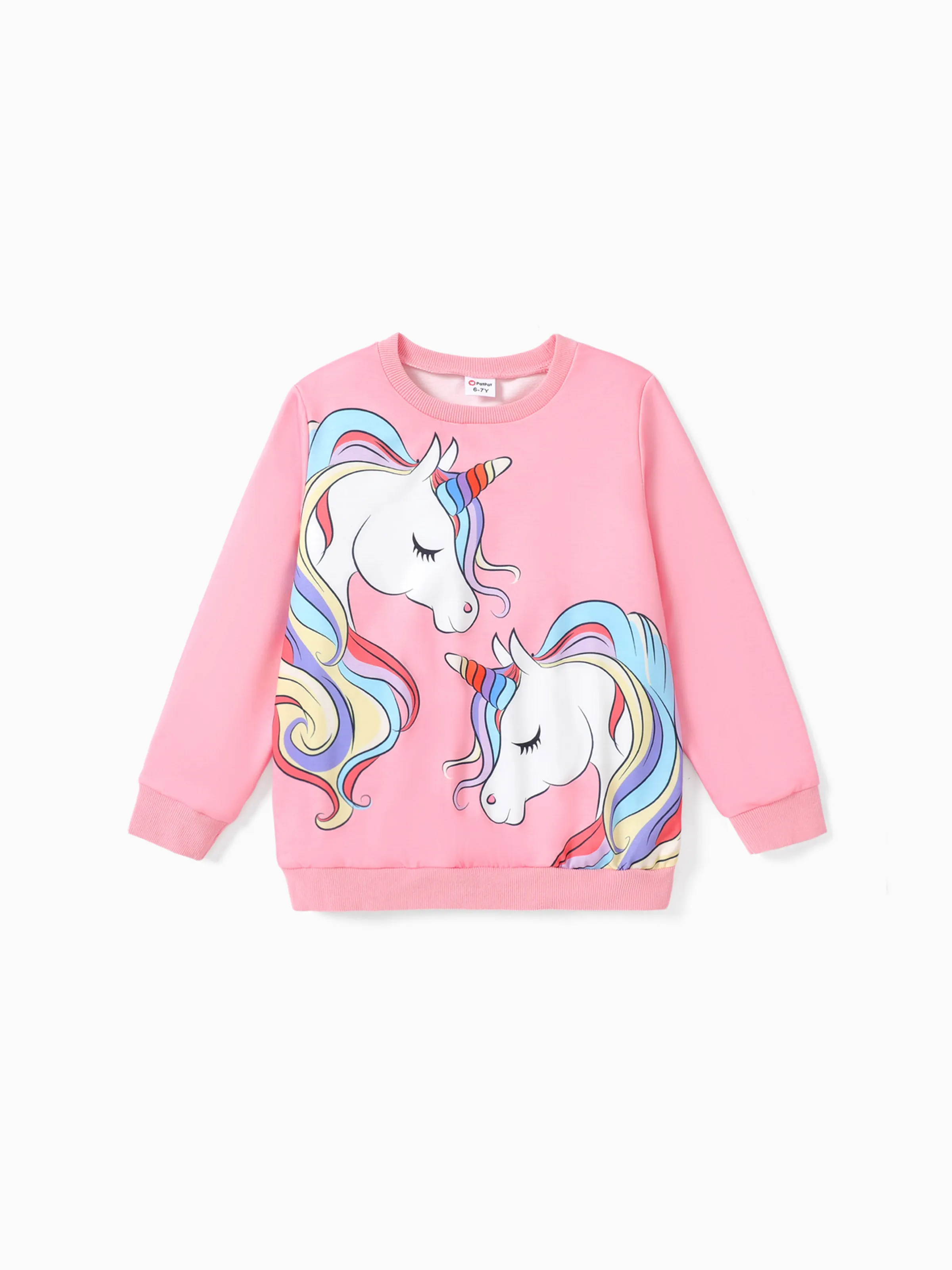 

Kid Girl Unicorn Print Fleece Lined Pink Pullover Sweatshirt