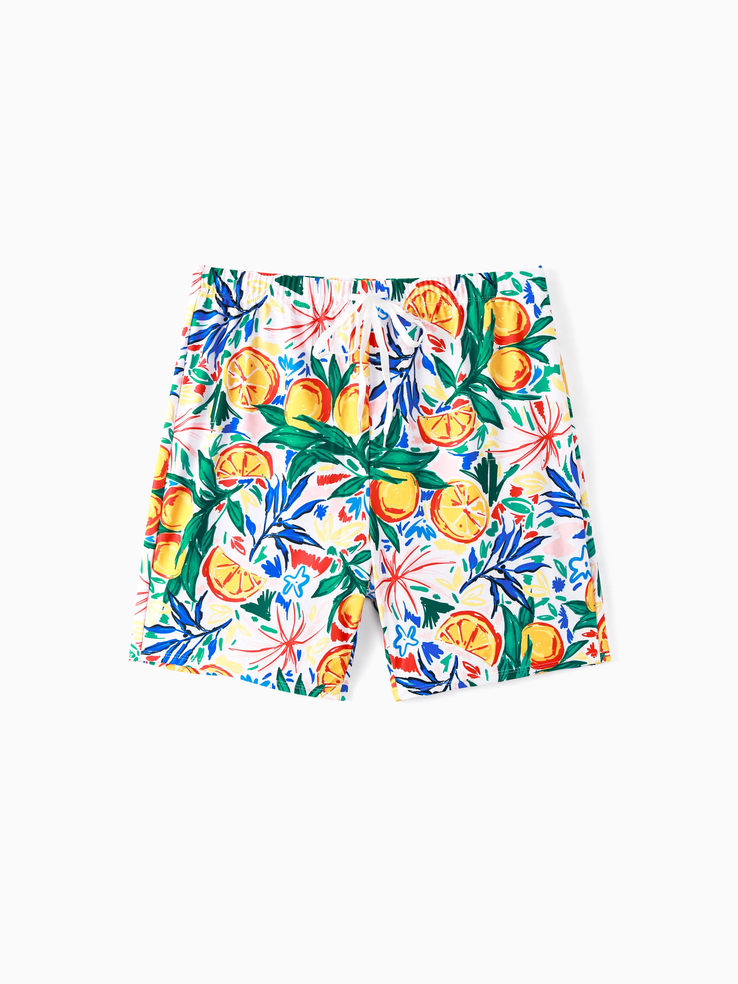 

Family Matching Orange Printed Drawstring Swim Trunks or Ruffle Sleeves Cross Bikini