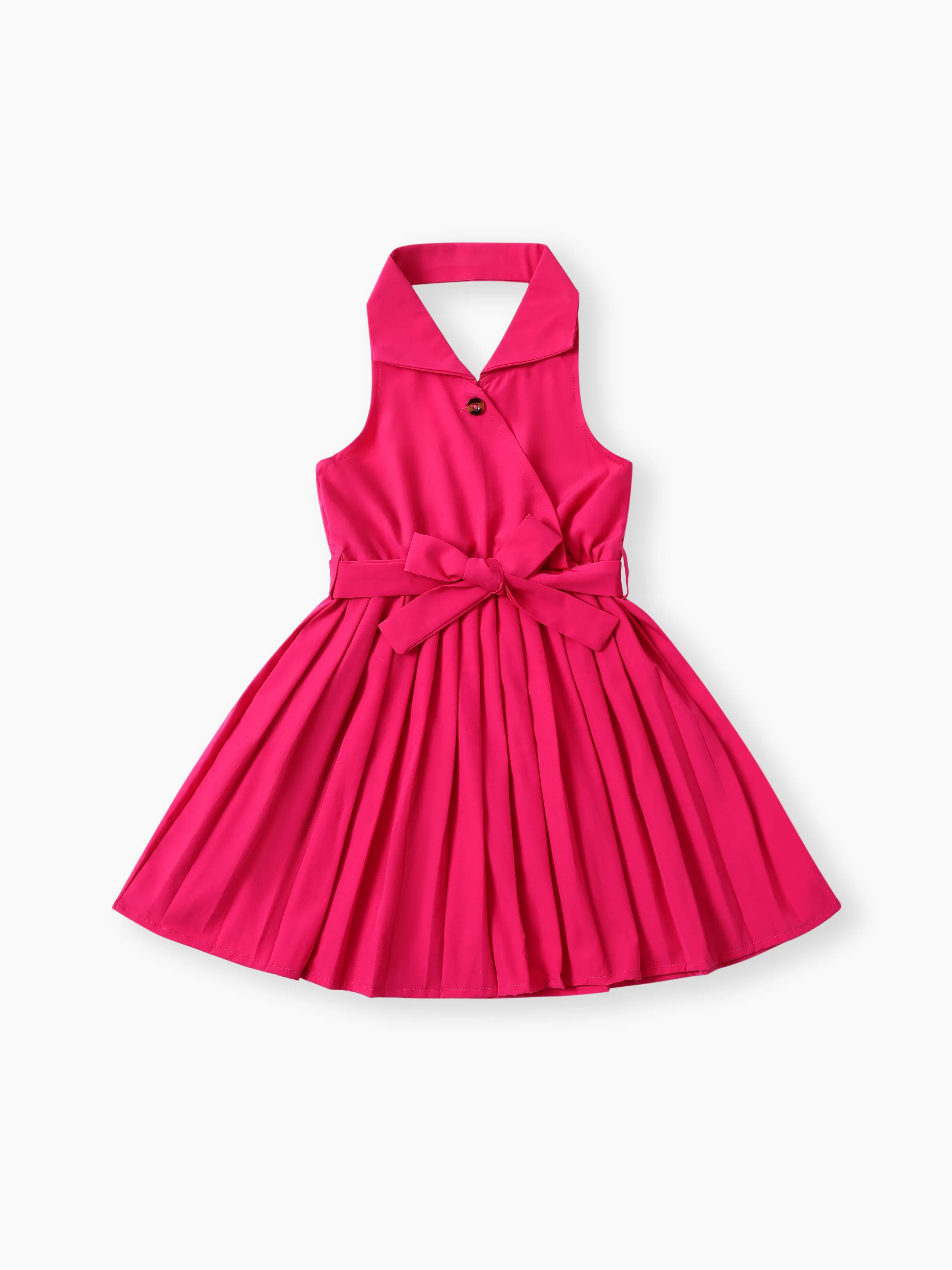 Vestido plisado halter para niñas de verano 1pc color sólido