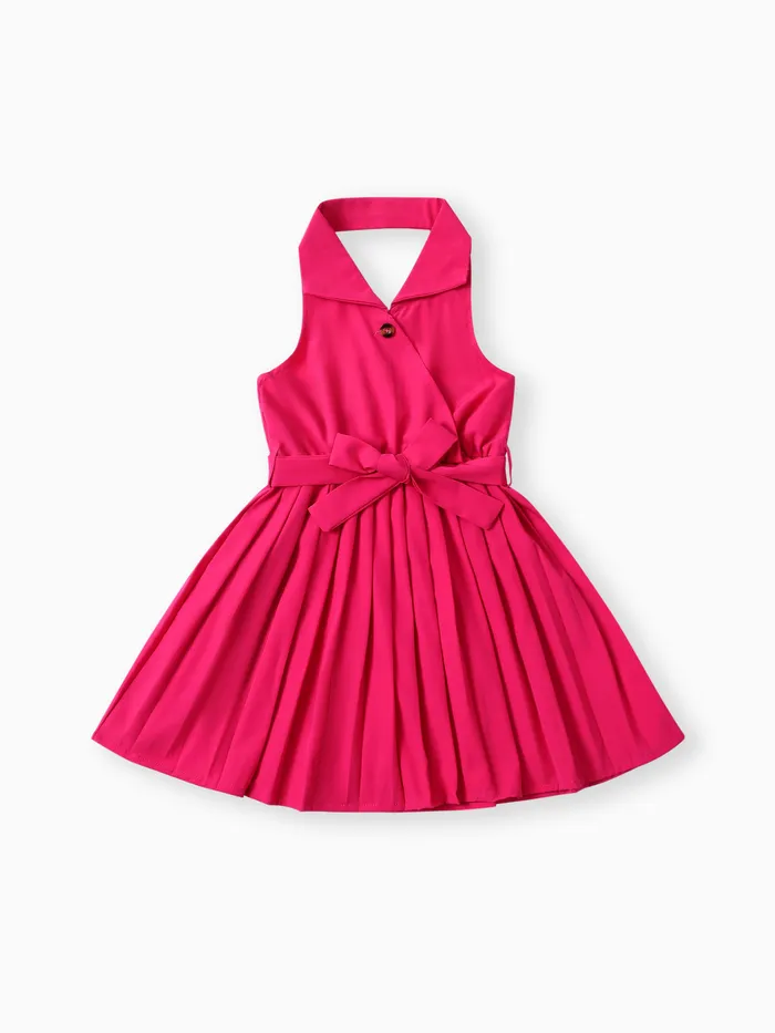 Summer Girls Halter Pleated Dress 1pc Solid Color