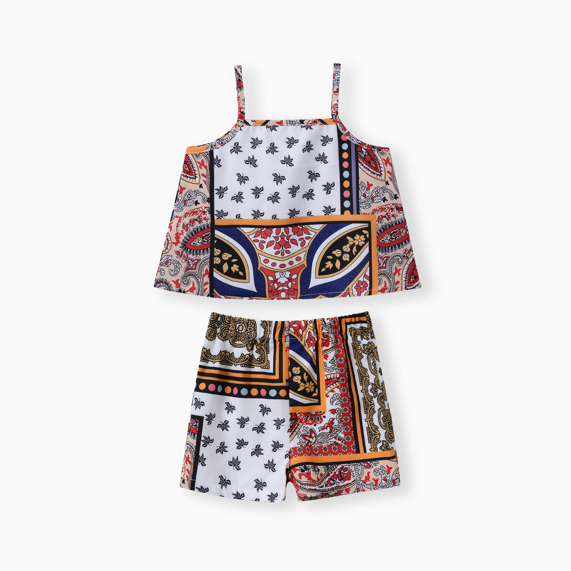 2pcs toddler girl  bohemia ethnic pattern hyper-tactile top and pants  set