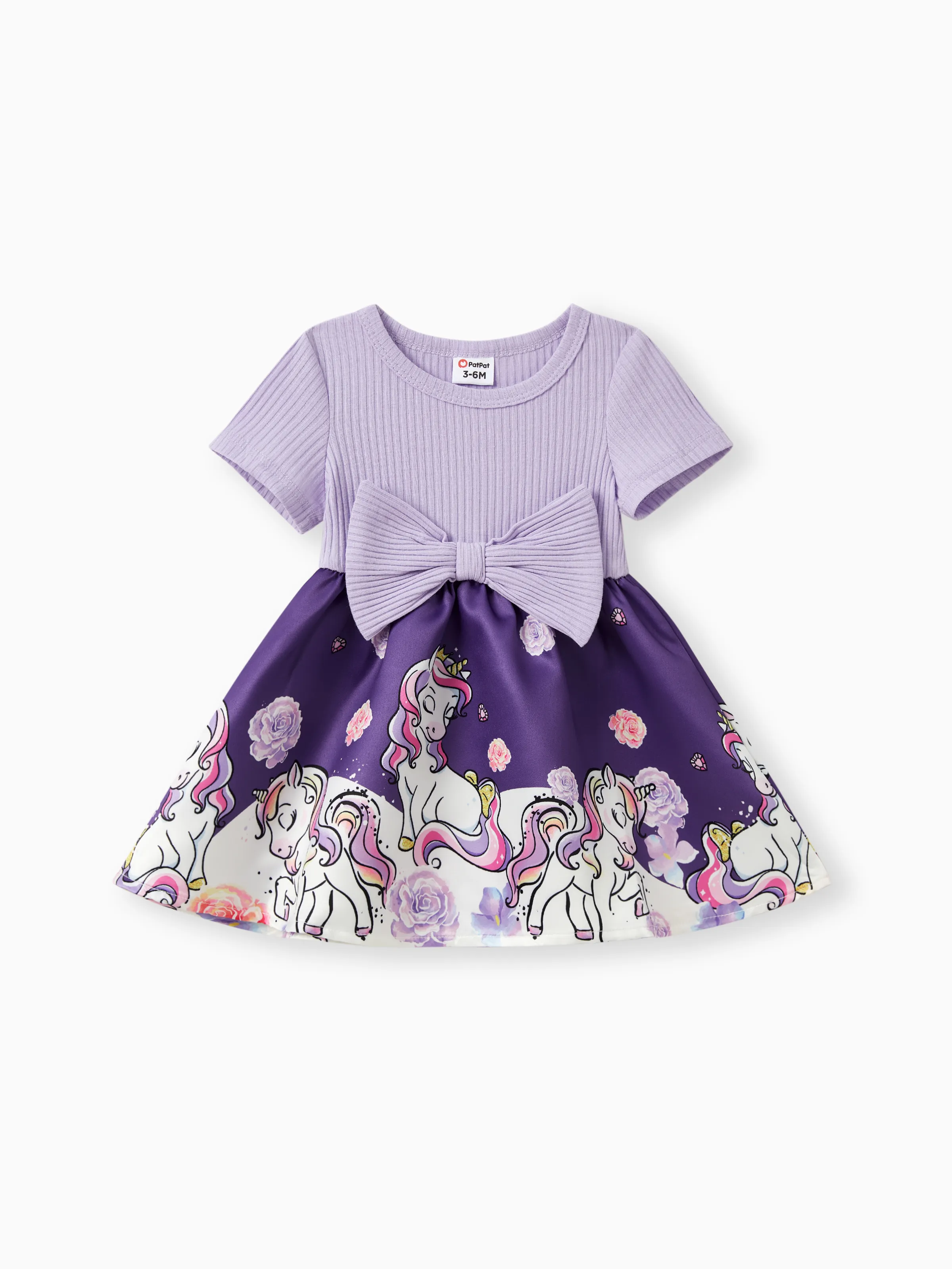 Baby Girl Colorblock Unicorn Pattern Bowknot Dress