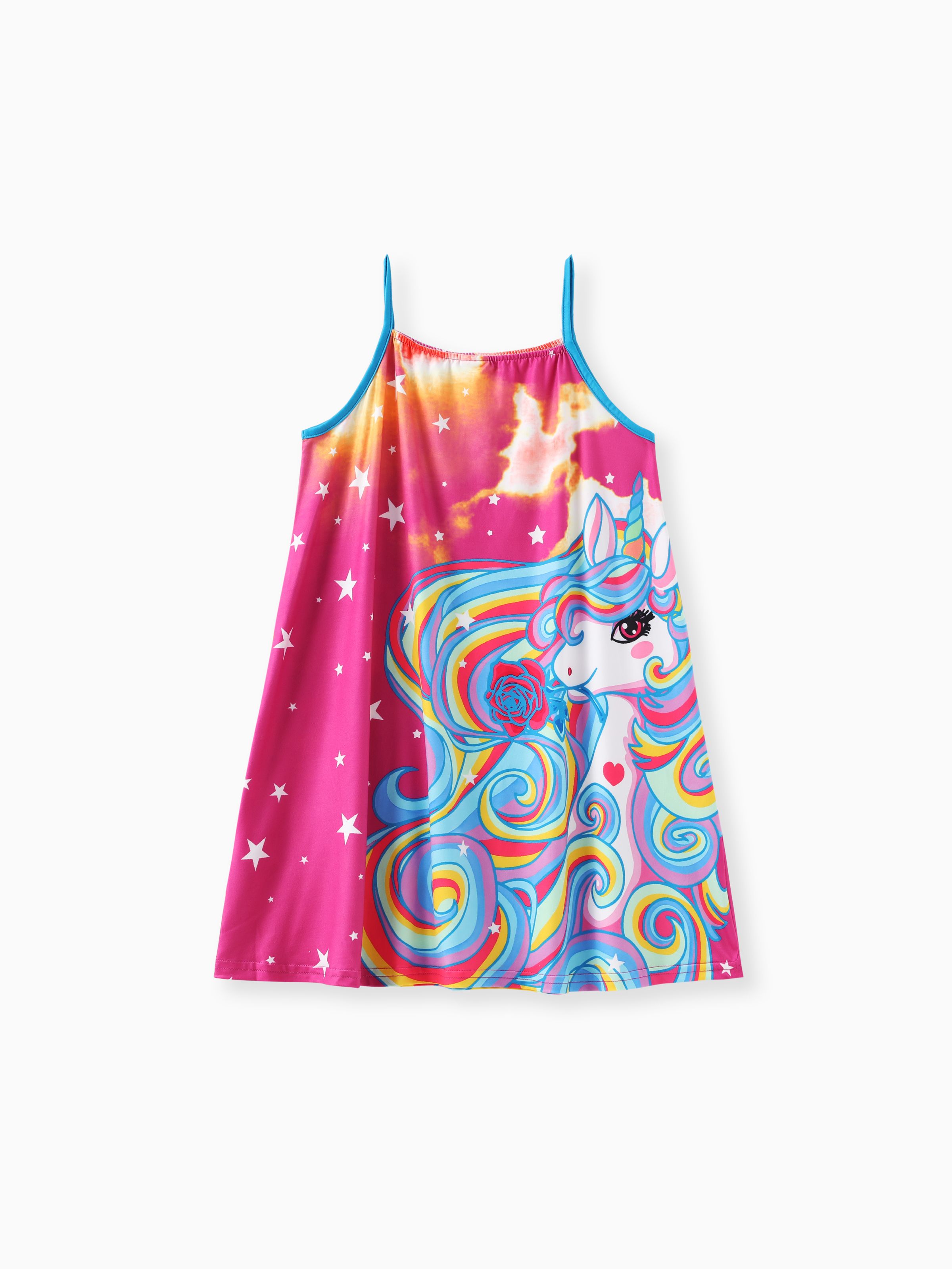 

Colorful Cartoon Printed Milk Silk Dress with Hanging Strap for Girls
