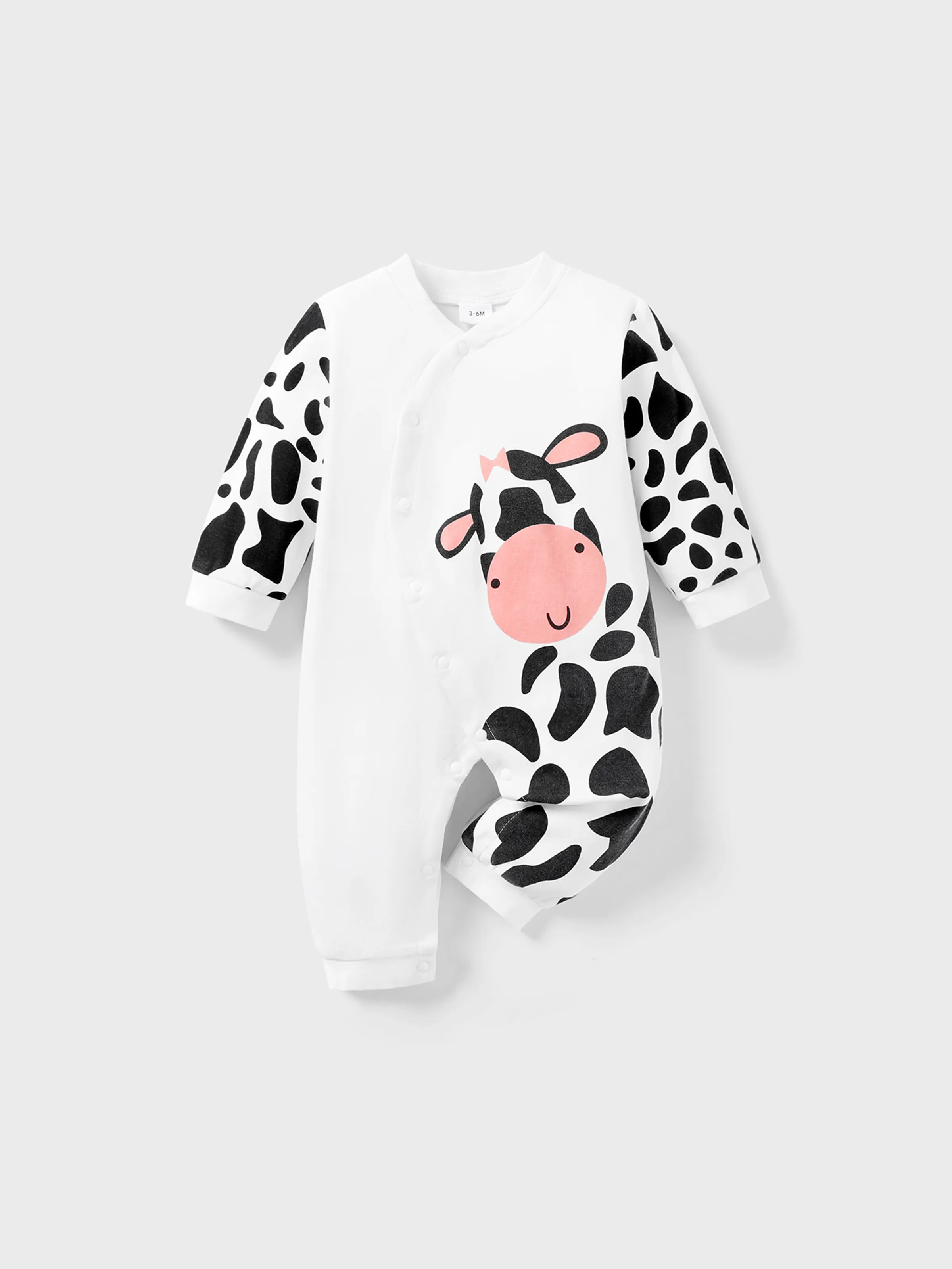 

100% Cotton Cow Print Long-sleeve White Baby Jumpsuit