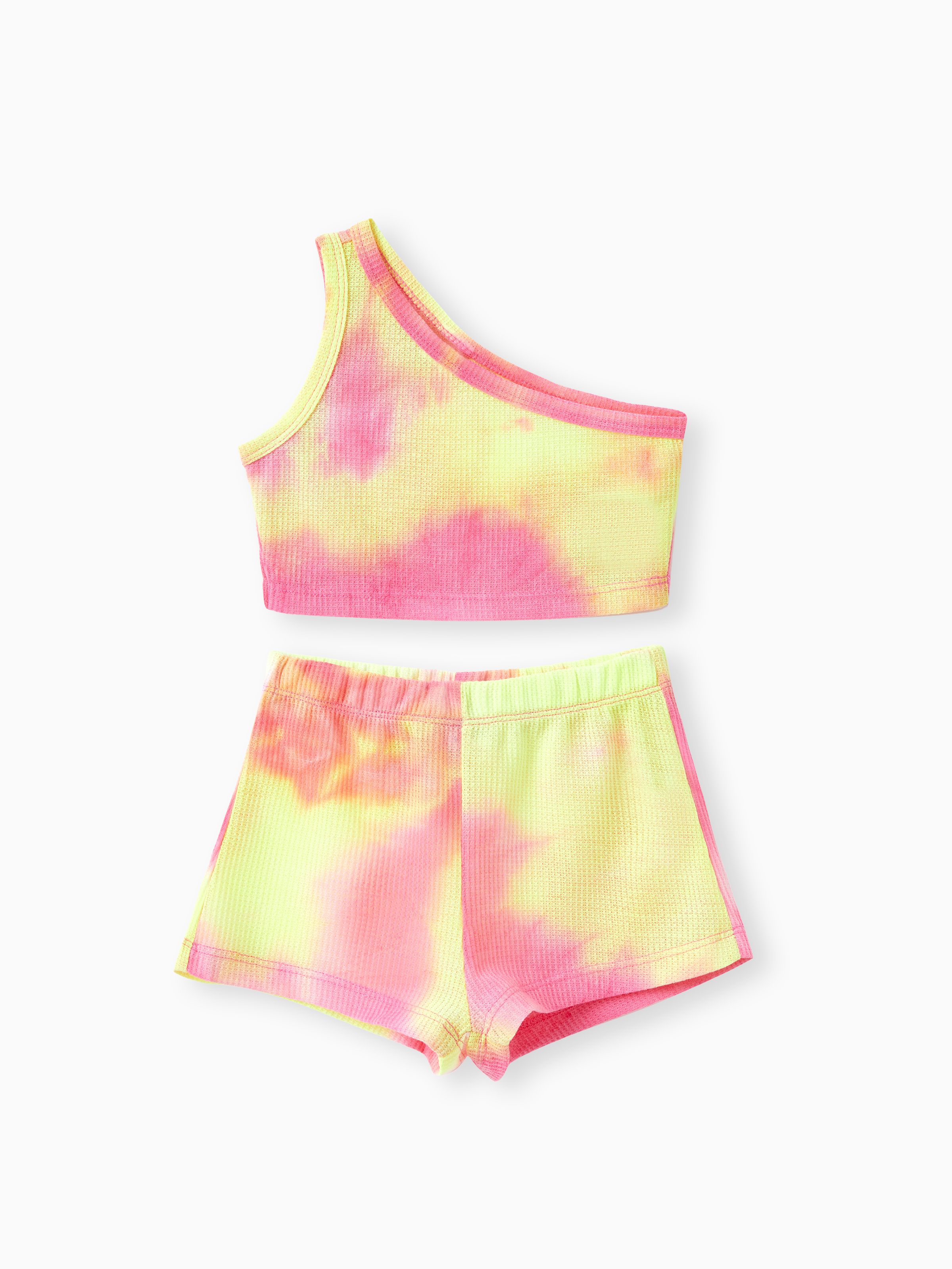 

2pcs Toddler Girl Tie Dye One-Shoulder Top and Shorts Set