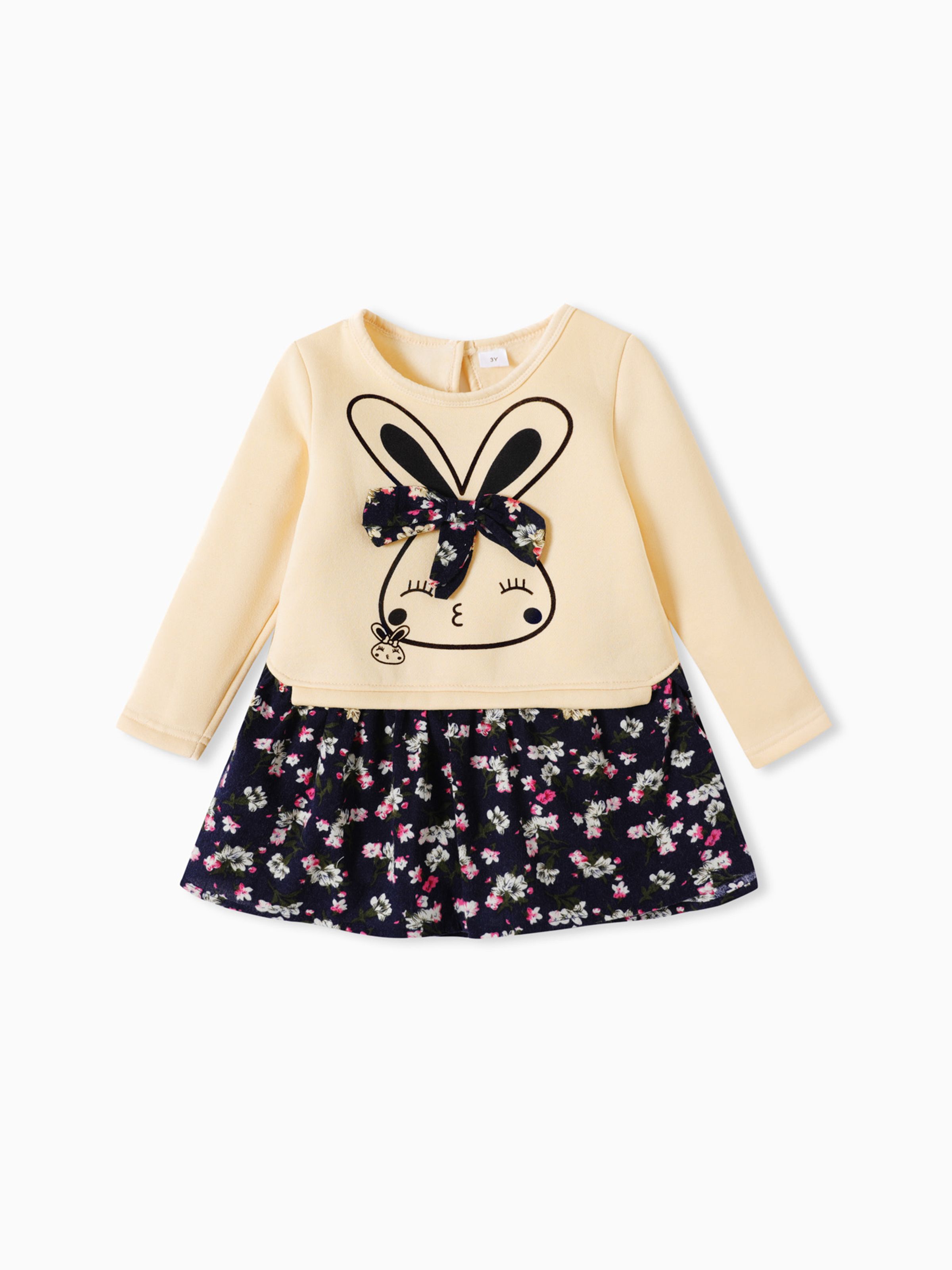 

Baby/Toddler Girl Faux-two Bunny Print Floral Dresses