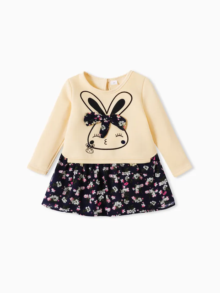 Baby/Toddler Girl Faux-two Bunny Print Floral Dresses