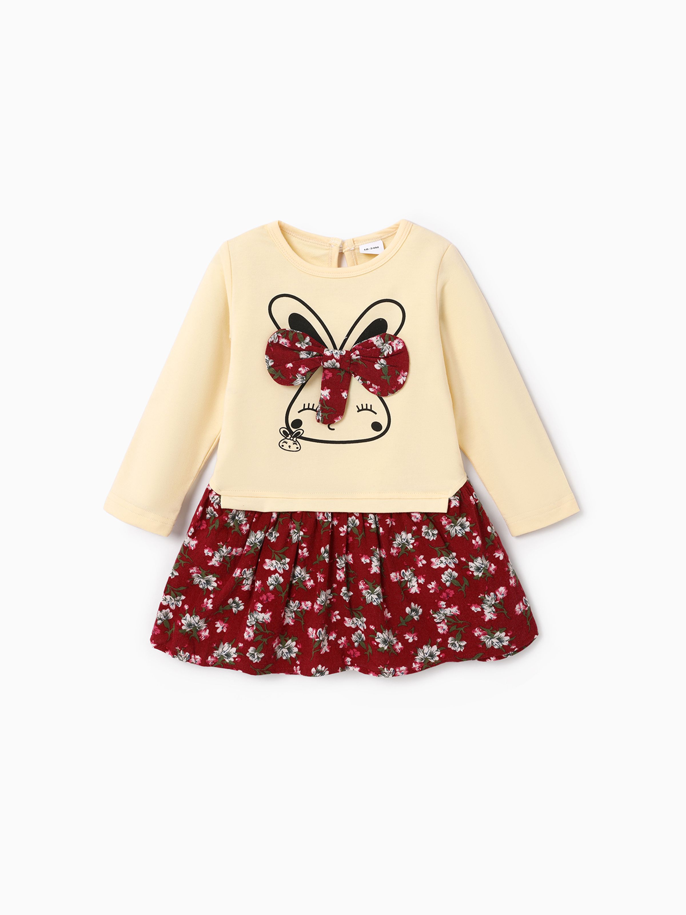 

Baby/Toddler Girl Faux-two Bunny Print Floral Dresses