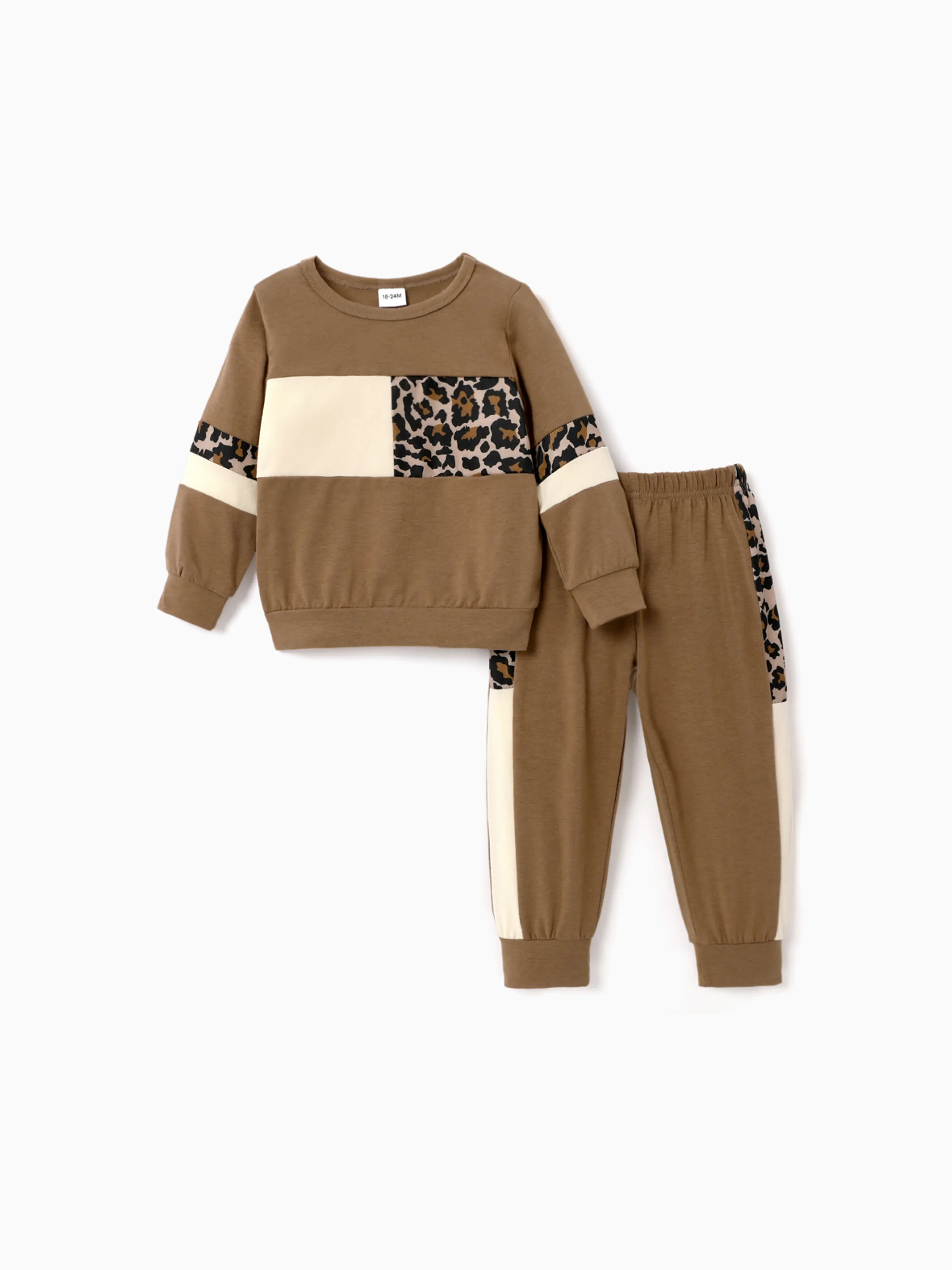 

2-piece Baby / Toddler Girl Splice Colorblock Leopard Print Long-sleeve Pullover and Pants Set