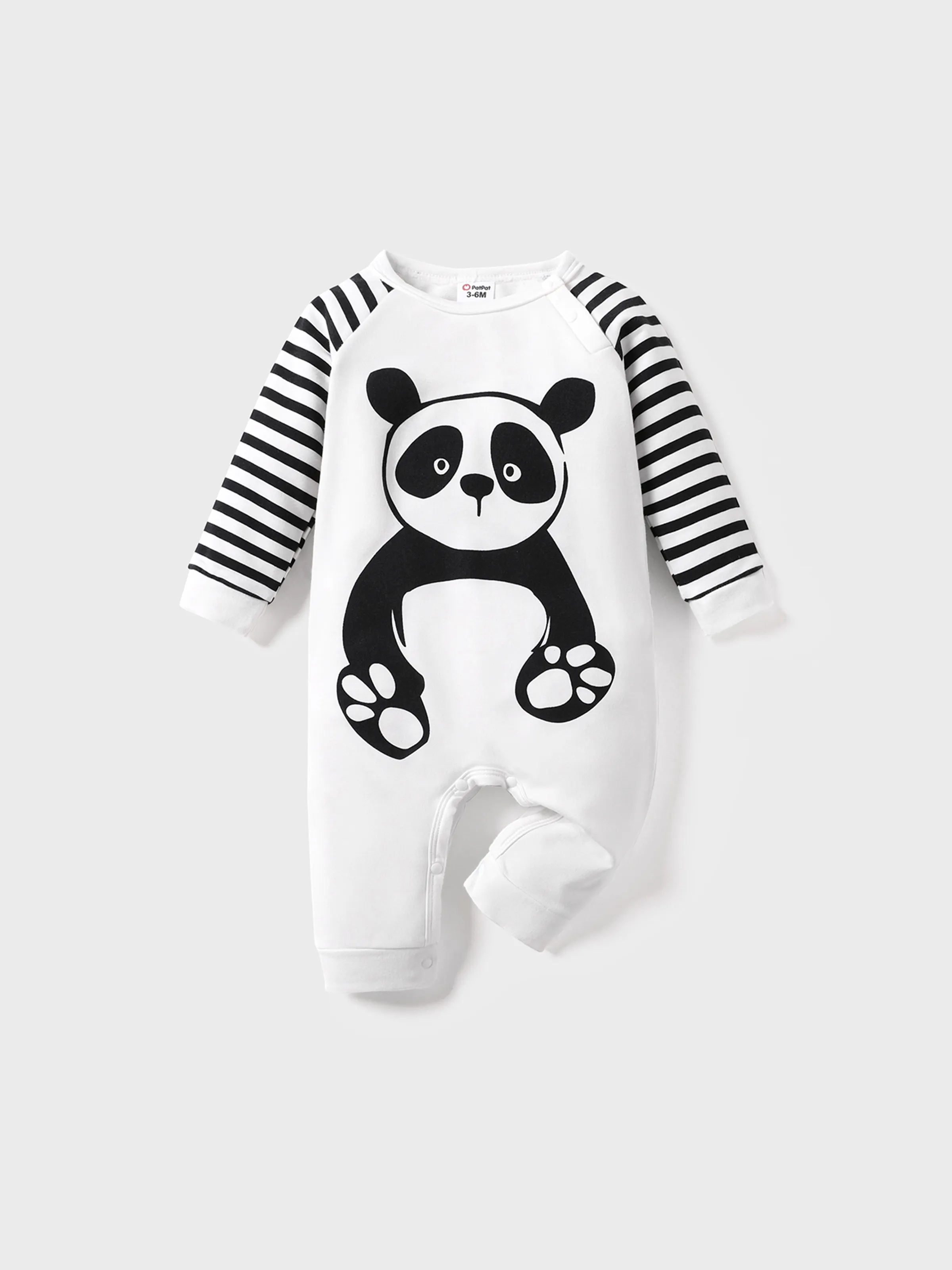 

Baby Girl/Boy Panda and Stripe Print Long-sleeve White Jumpsuit