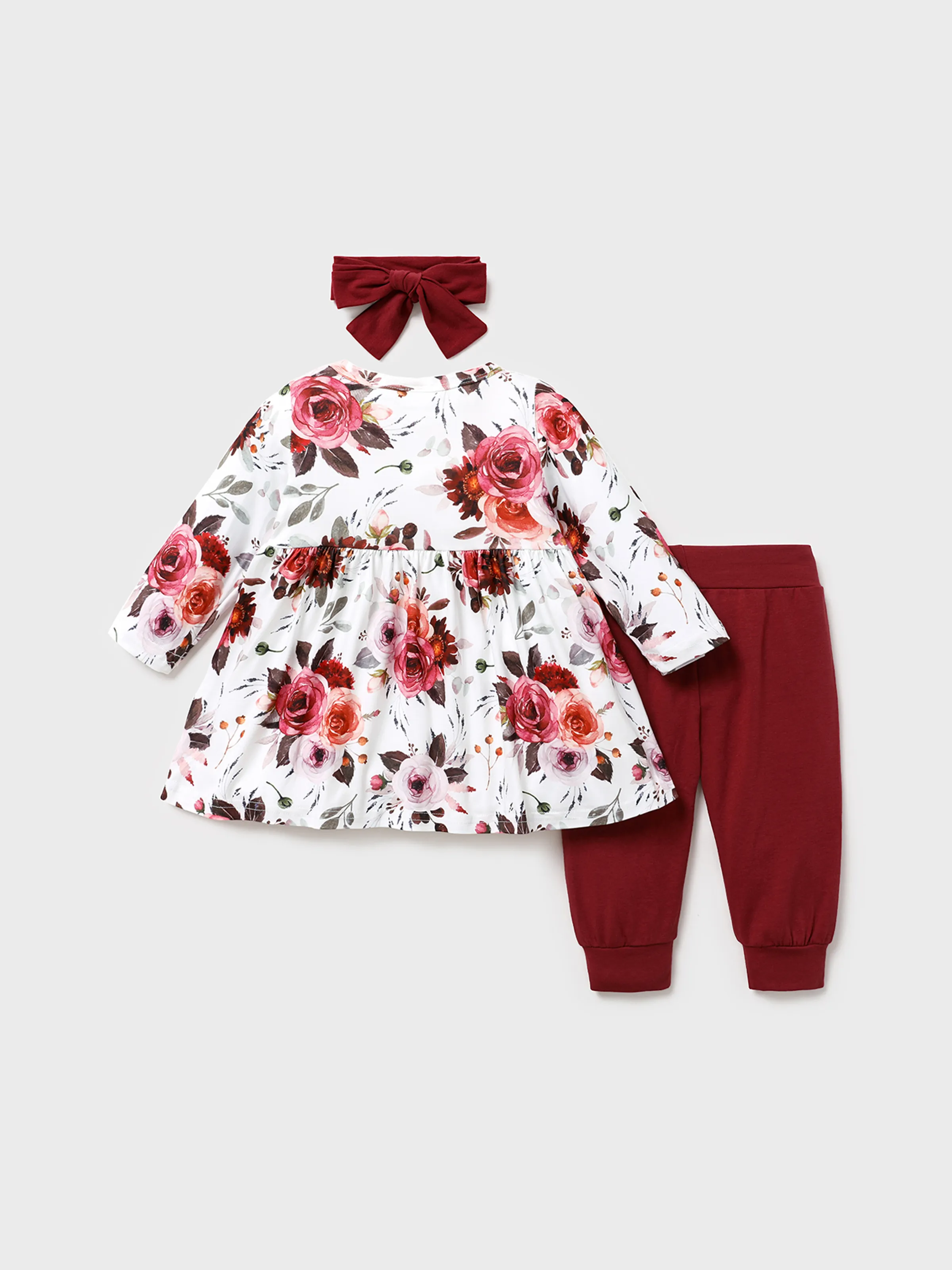

3pcs Baby Girl Floral Allover Long-sleeve Set