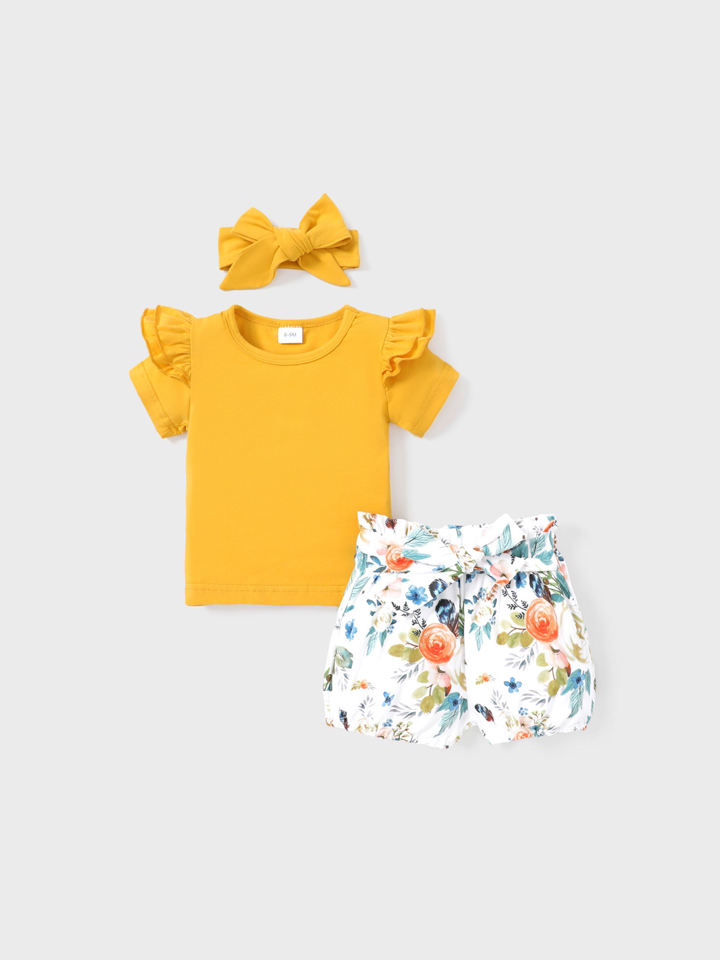 

3pcs Baby Girl 100% Cotton Floral Print Short-sleeve Set