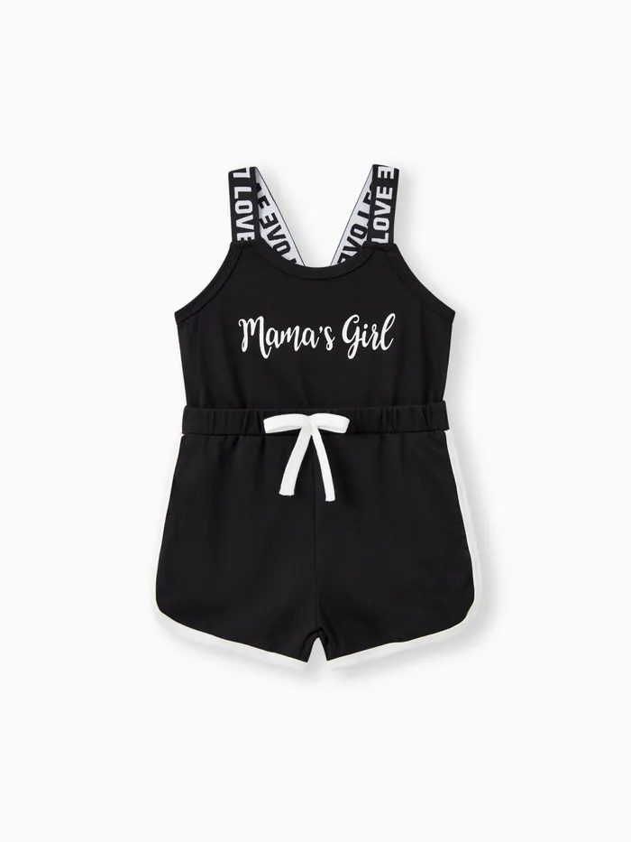 Baby Girl Letter Print Sleeveless Tank Romper Shorts