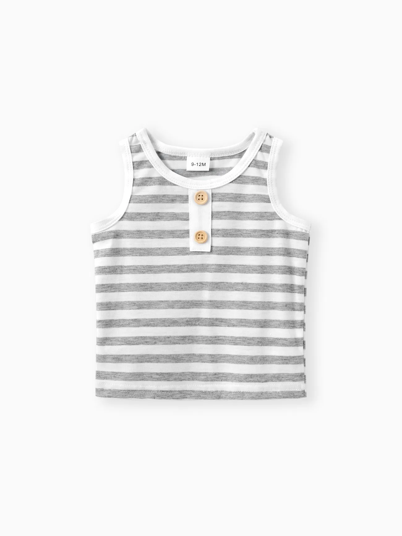 Dark Grey - 100% Cotton 2pcs Baby Boy/Girl Striped Sleeveless Tank Top and Shorts Set - image 2
