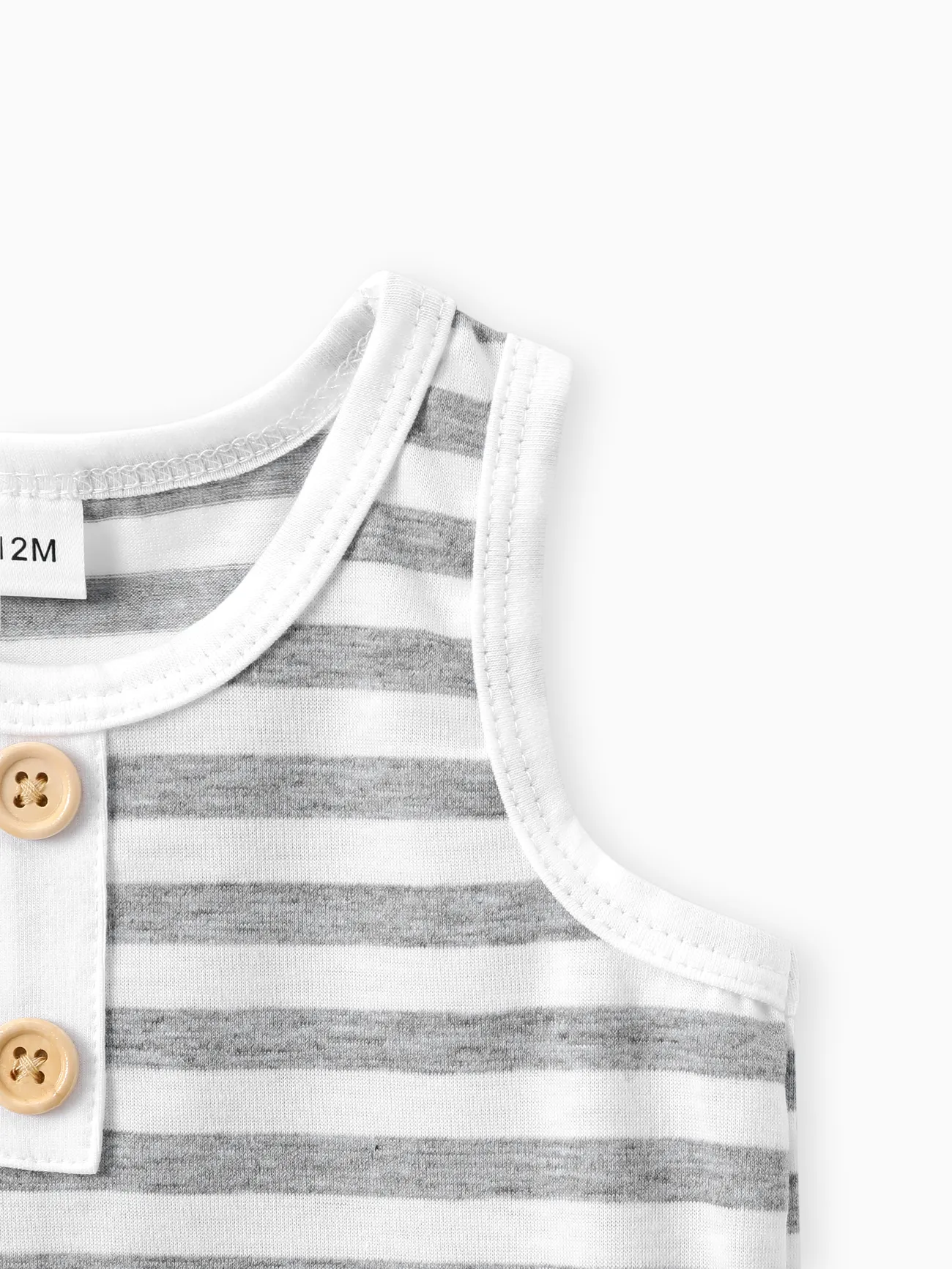 Dark Grey - 100% Cotton 2pcs Baby Boy/Girl Striped Sleeveless Tank Top and Shorts Set - image 7