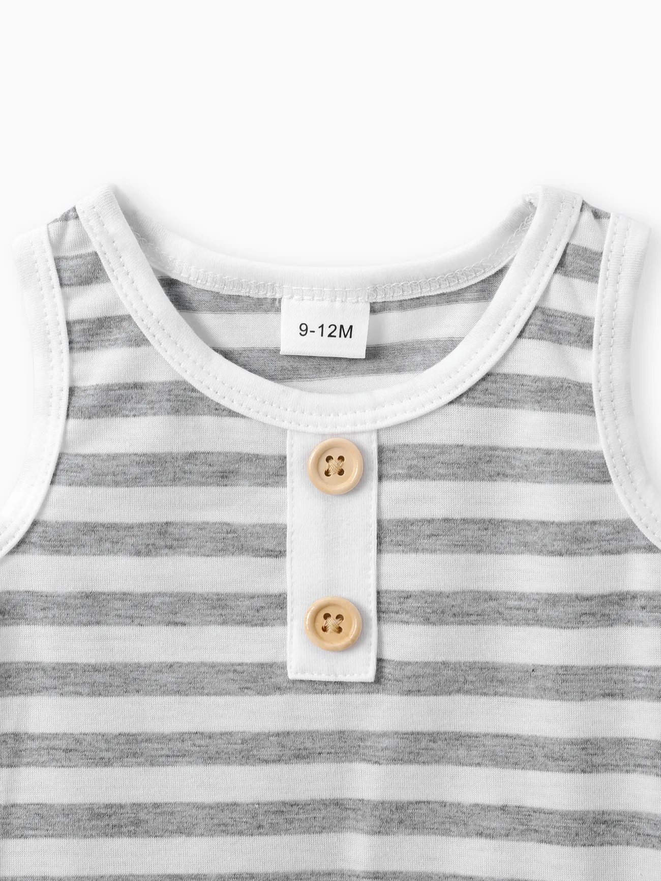 Dark Grey - 100% Cotton 2pcs Baby Boy/Girl Striped Sleeveless Tank Top and Shorts Set - image 3