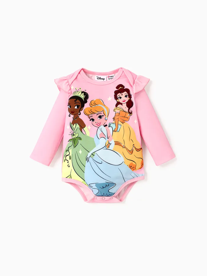 Disney Princess Baby Girl Character Print Ruffled Long-sleeve Bodysuit 