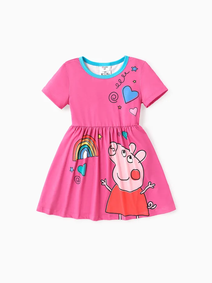 Peppa Pig Toddler Girl Mother's Day Stripe/Heart Print Short-sleeve Dress