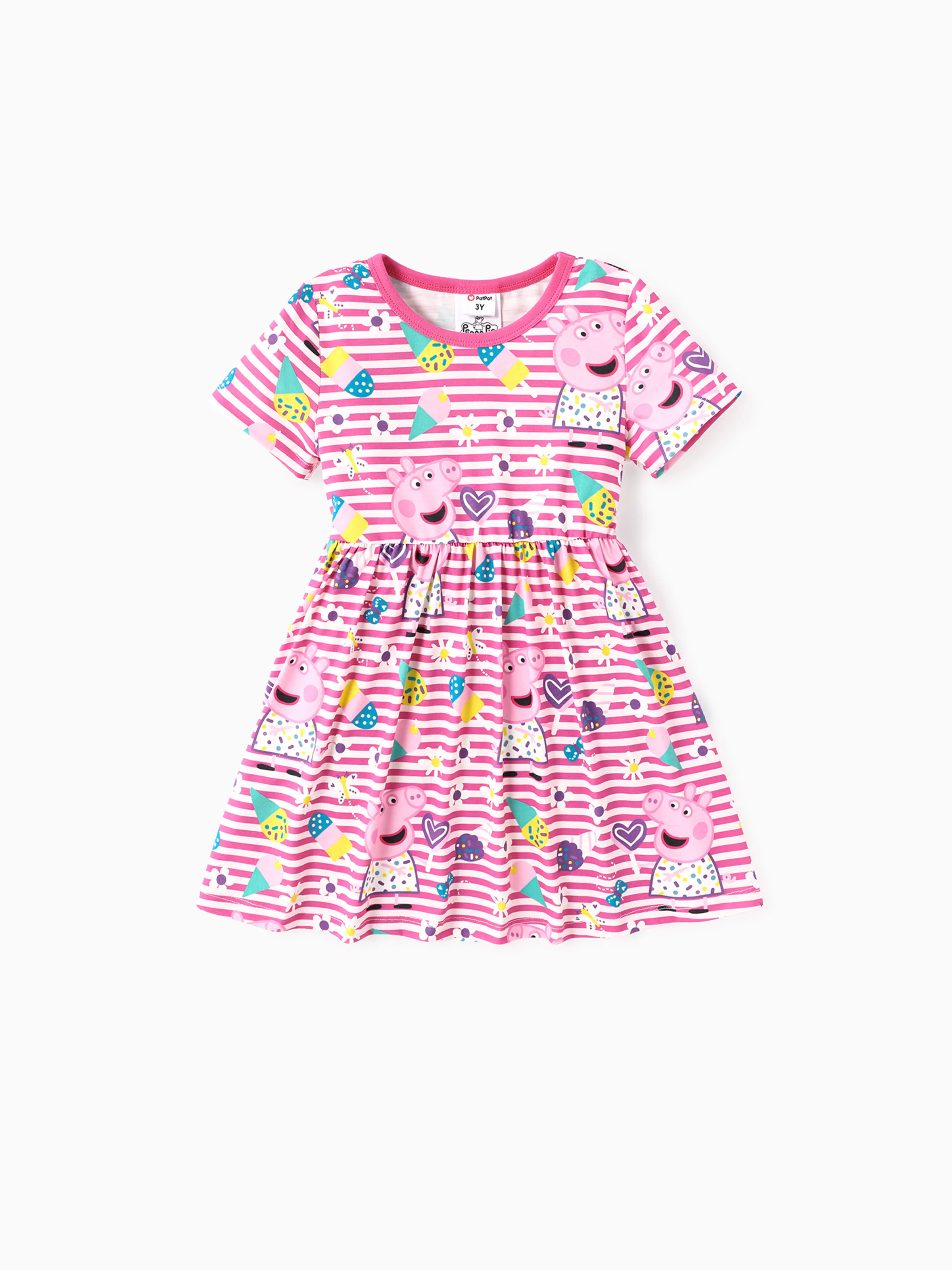 

Peppa Pig Toddler Girl Mother's Day Stripe/Heart Print Short-sleeve Dress