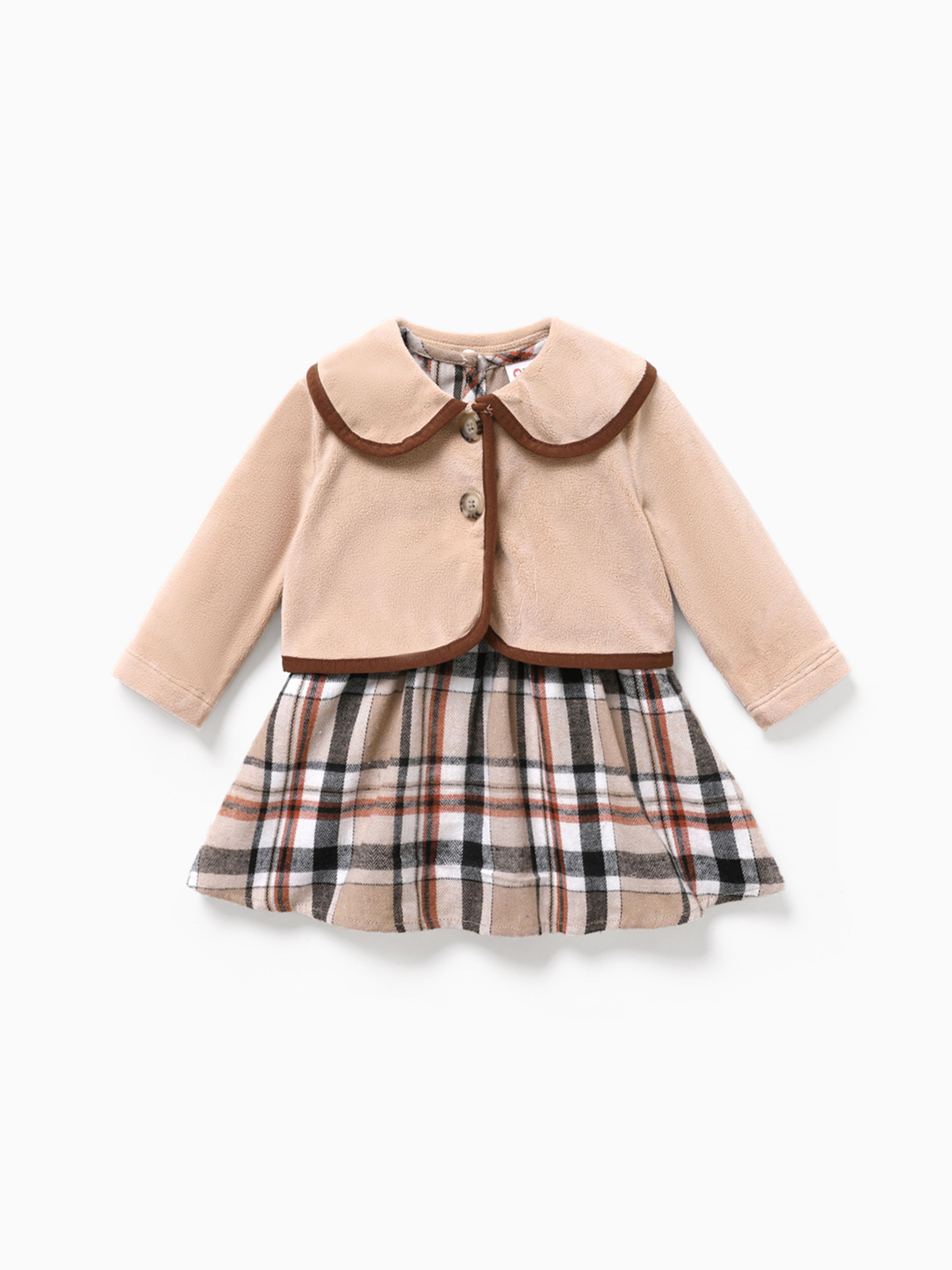 

2PCS Baby Girl Hyper-Tactile Design Grid/Houndstooth School Dress Set