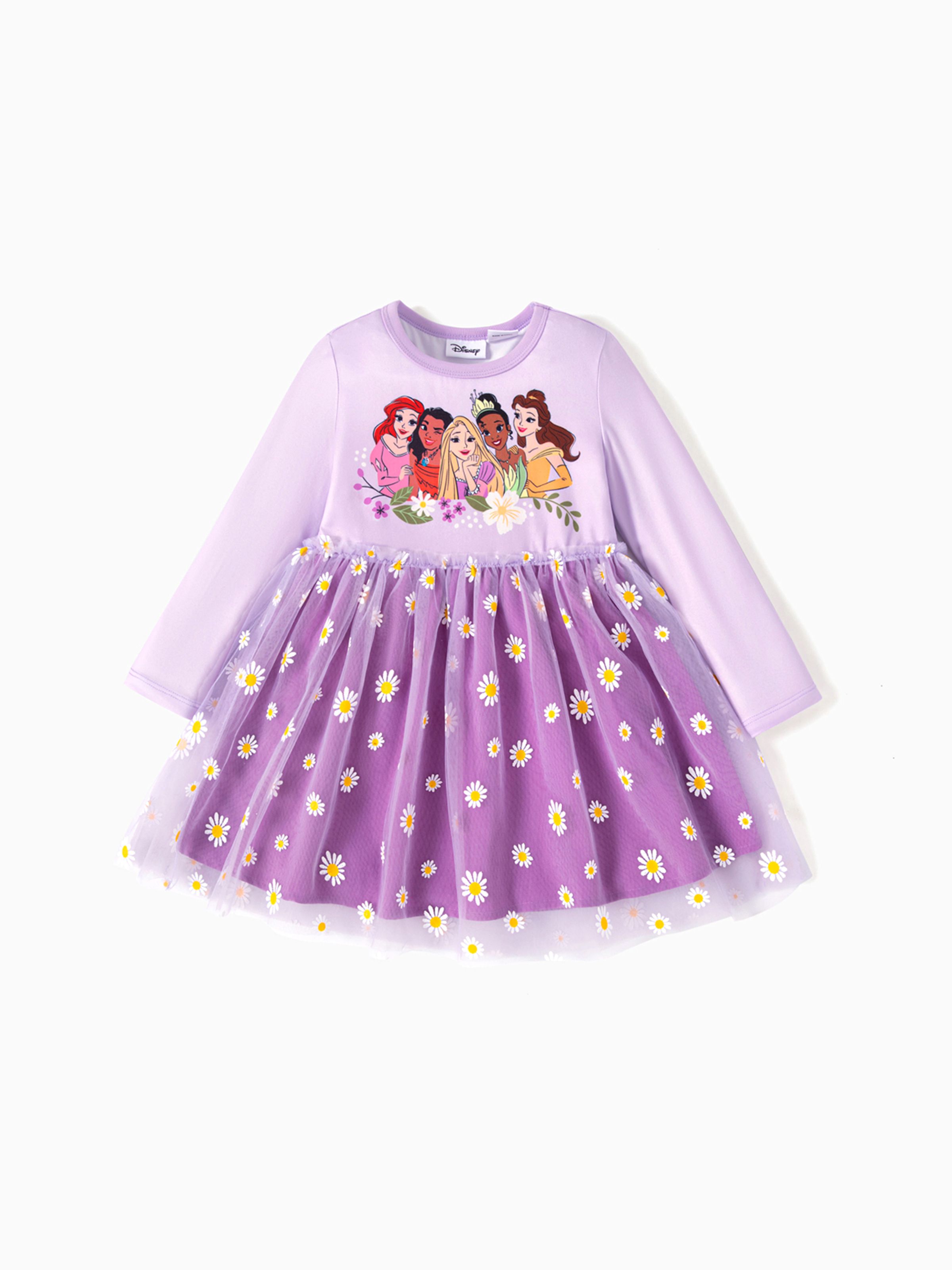 

Disney Princess Toddler Girl Character & Daisy Print Long-sleeve Mesh Overlay Fairy Dress