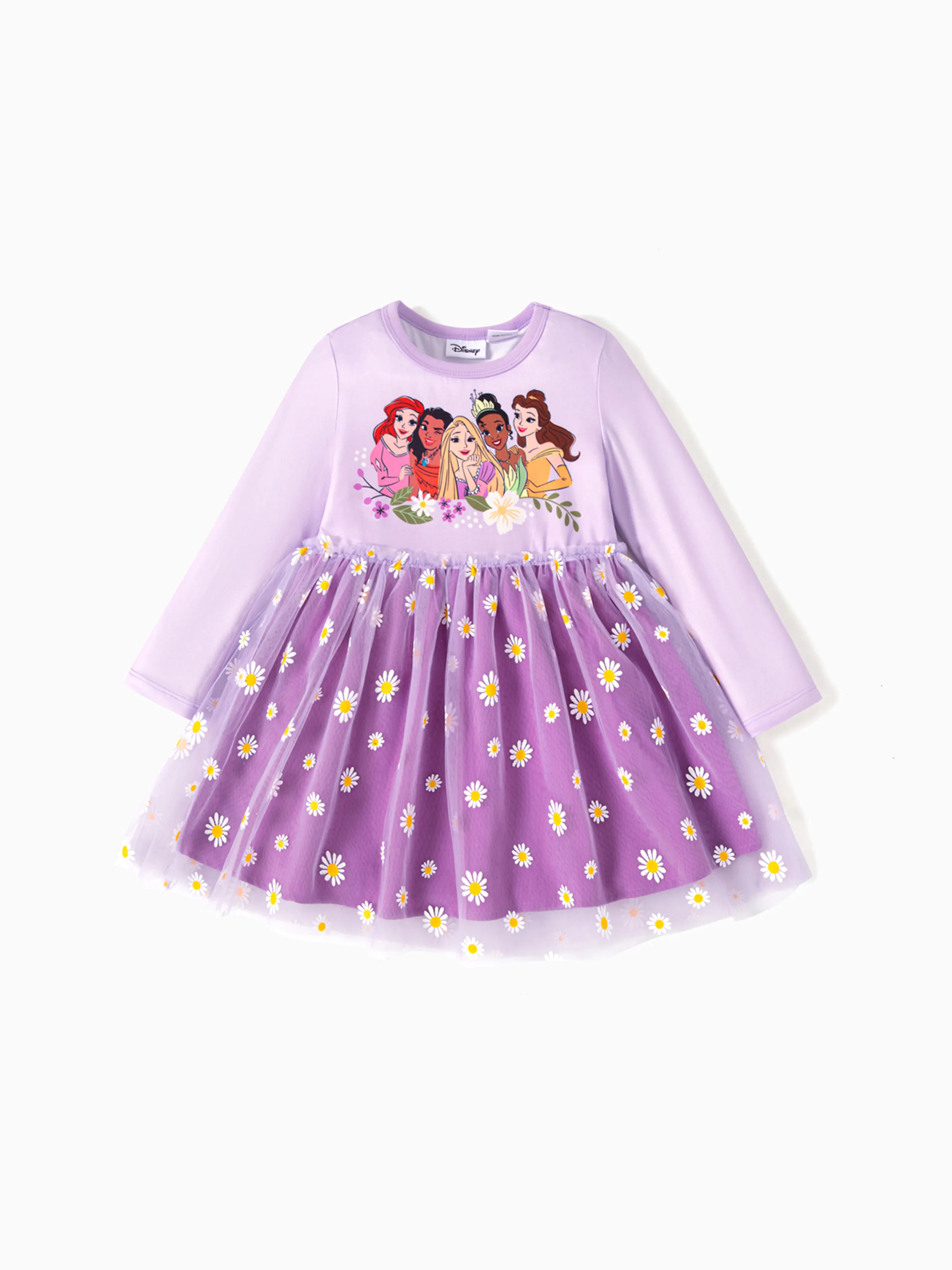 

Disney Princess Toddler Girl Character & Daisy Print Long-sleeve Mesh Overlay Fairy Dress