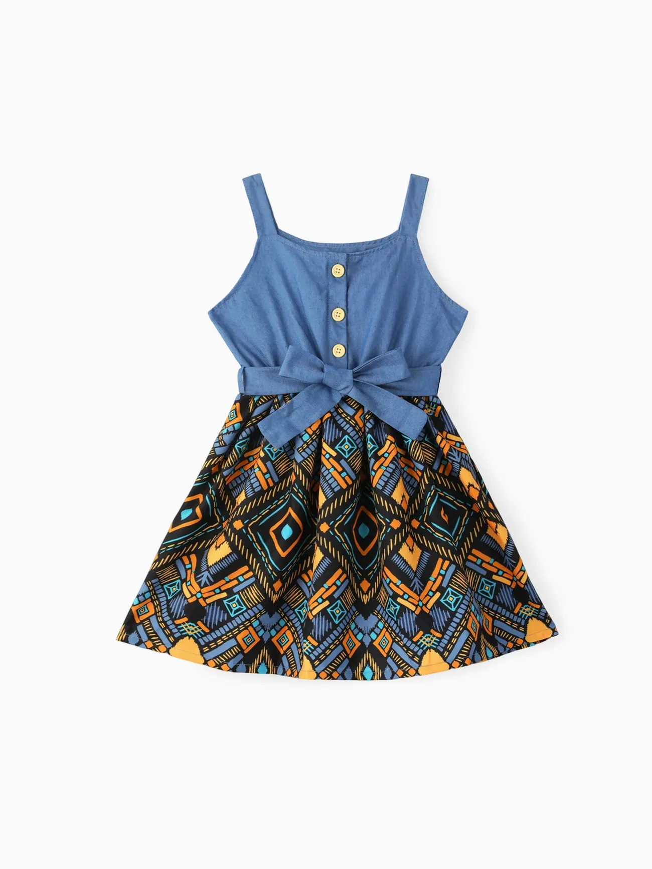 Light Blue - Toddler Girl Boho Exotic Graphic Splice Belted Slip Dress - image 1