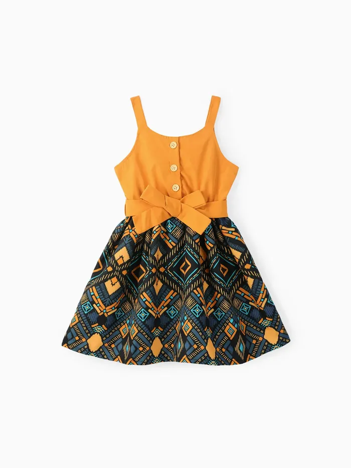 Toddler Girl Boho Exotic Graphic Splice Belted Slip Dress