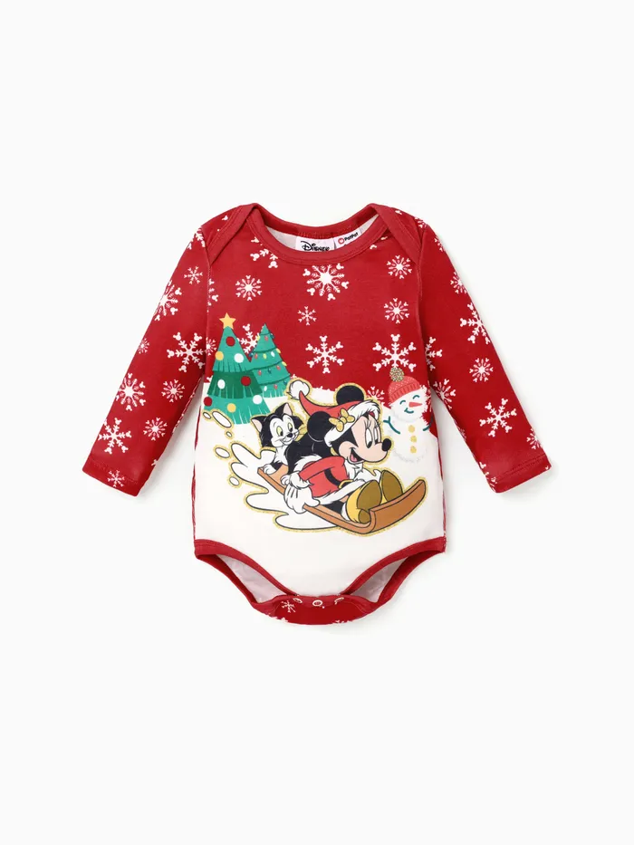 Disney Mickey e Amigos Bebê Menino / Menina Natal Personagem Impresso Macacão de manga comprida