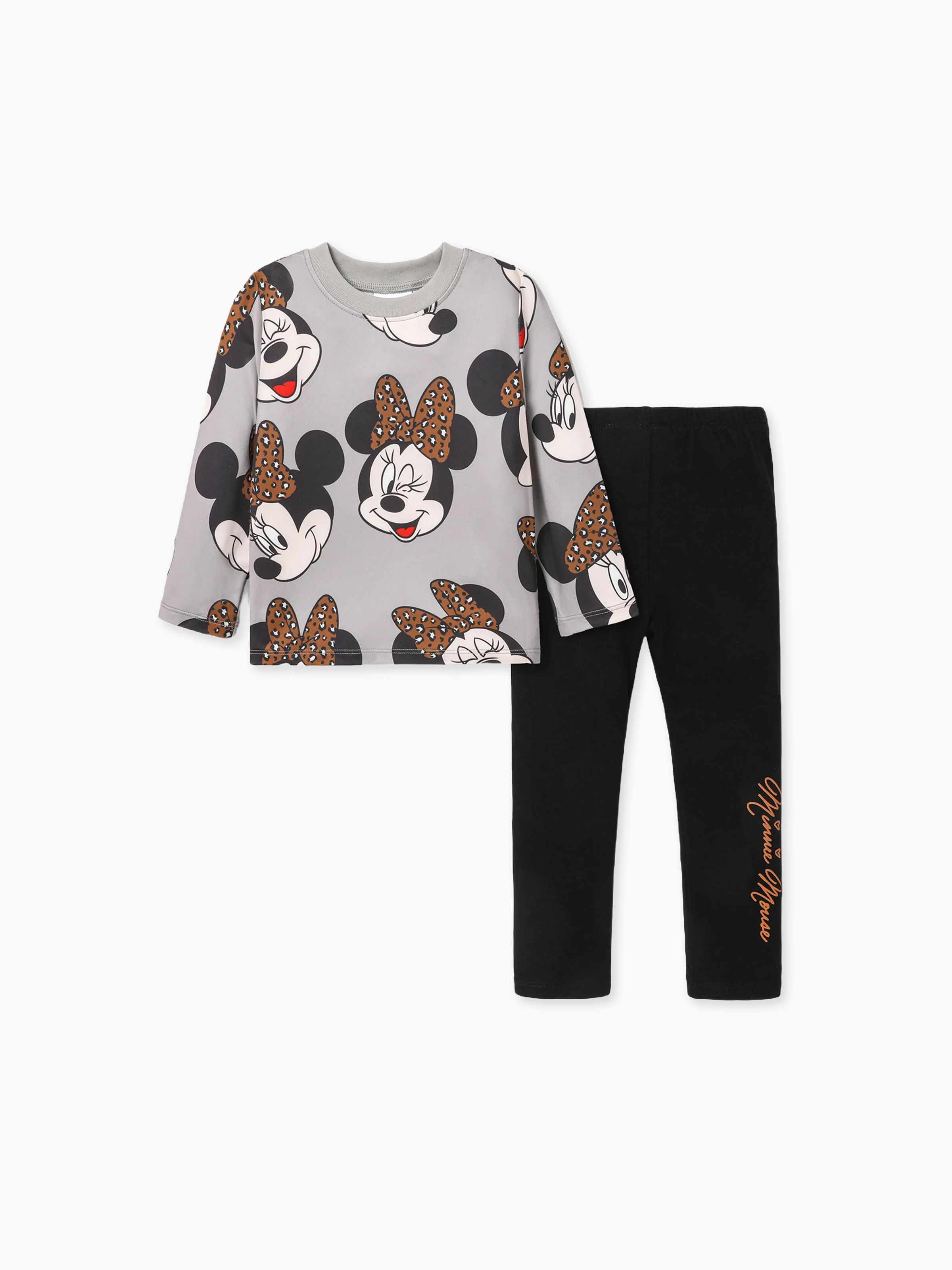 

Disney Mickey and Friends Toddler Girl Cotton Leopard Print Solid Top and Pant Sets