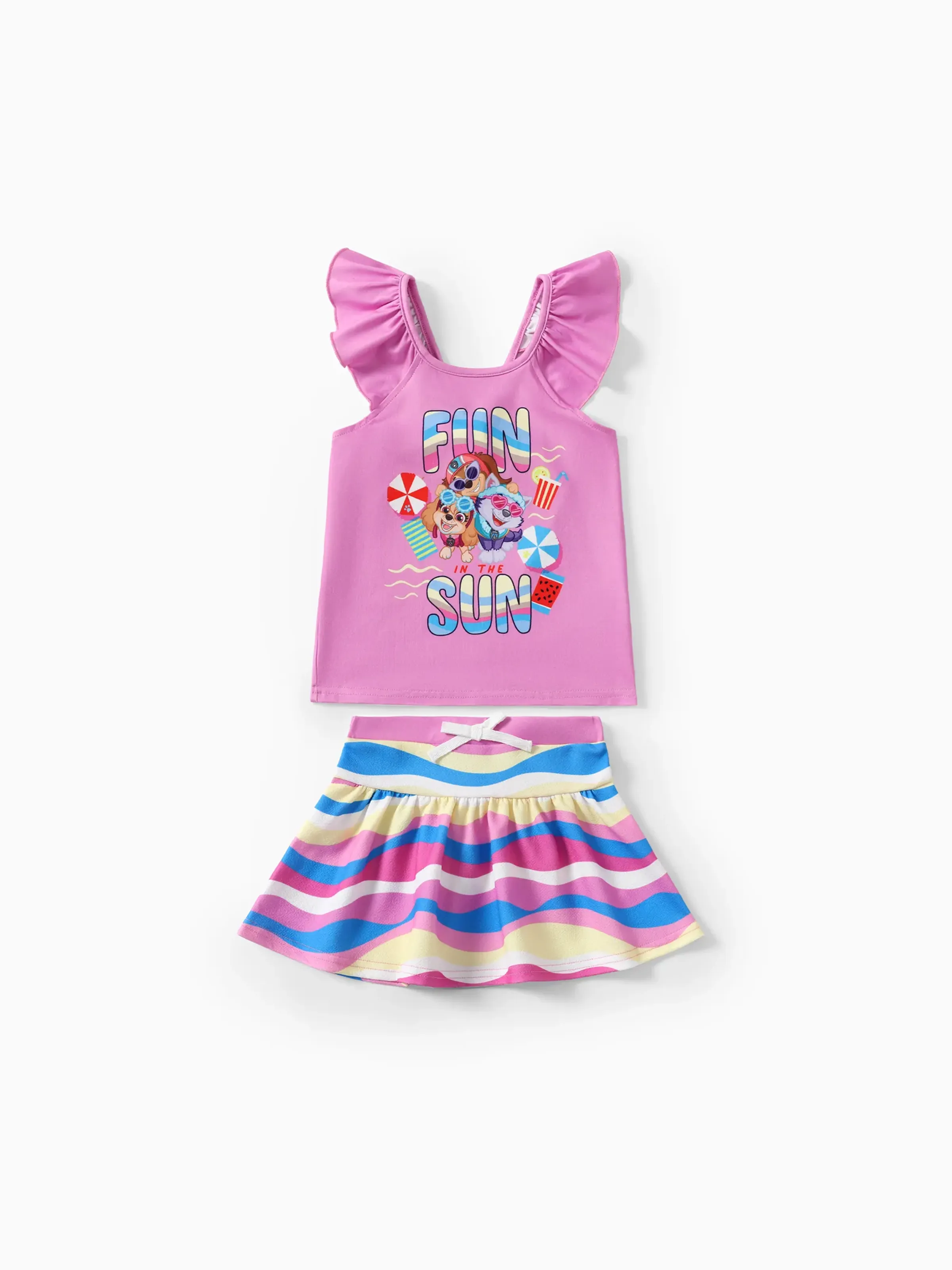 

Paw Patrol Toddler Girls 2pcs Summer-theme Character Print Flutter-sleeve Top with Striped Skirt Set