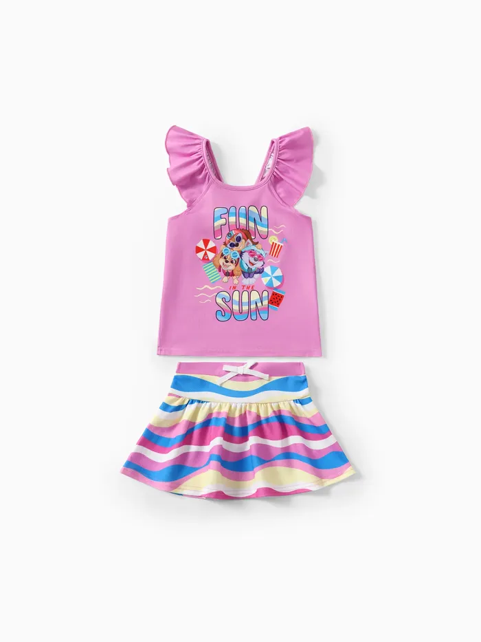 Paw Patrol Toddler Girls 2pcs Summer-theme Character Print Flutter-sleeve Top with Striped Skirt Set